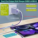 Chargeur mural à charge rapide avec angle droit USB C Câble 10FT, 2-Pack 20W USB C Adaptateur d'alimentation Double Port Chargeur rapide Block+3A C à C Câble pour iPhone 15 16 Samsung Galaxy S25 Ultra S21 S20 Pixel 6/5/4