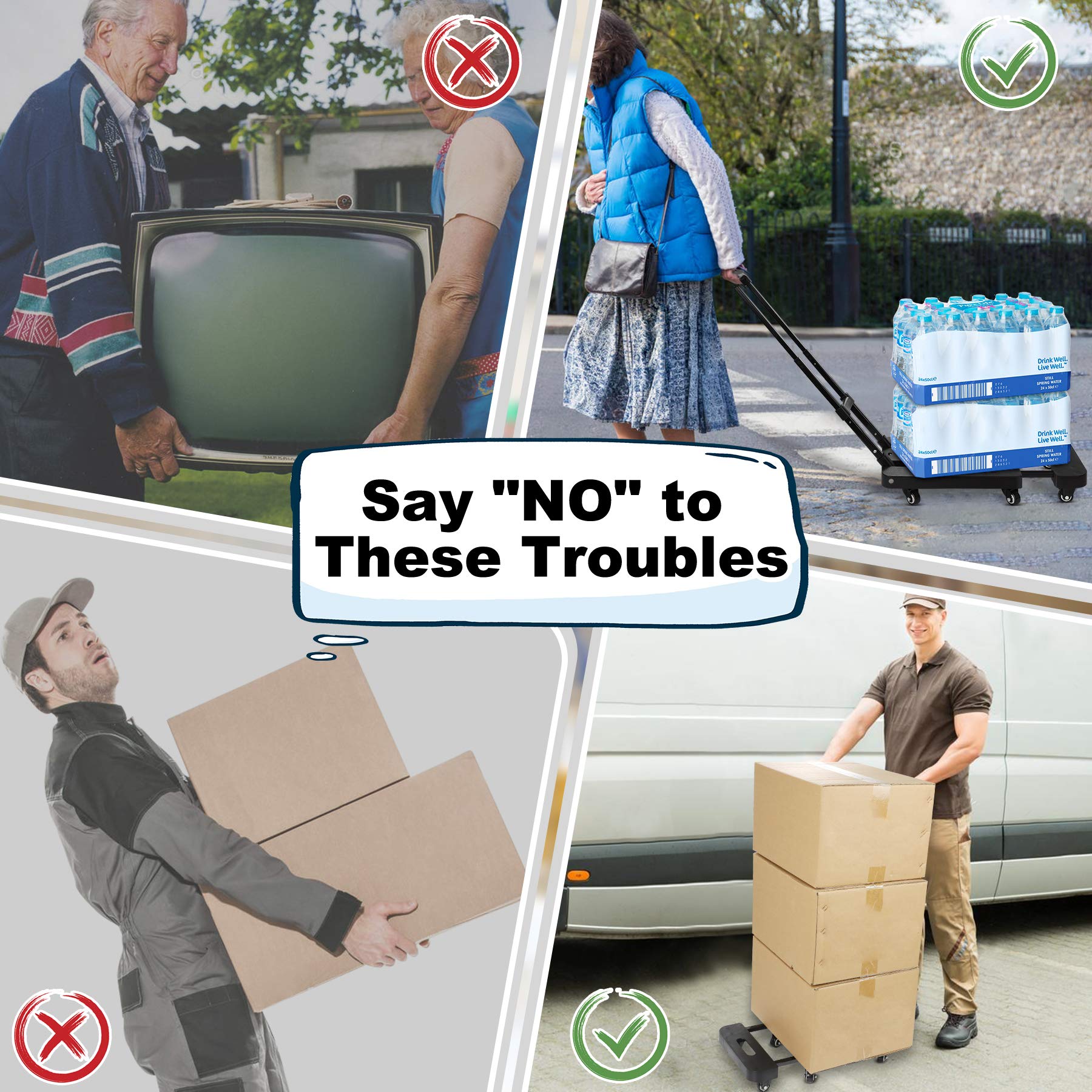 Folding Hand Truck, 550lbs Capacity 6 Wheels Heavy Duty Folding Luggage