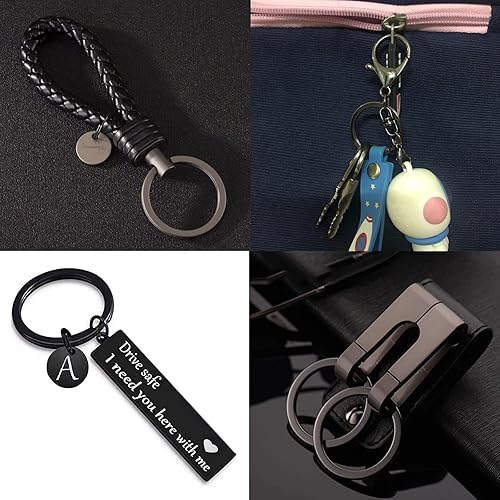 Miniatura 7 de Paquete de 40 llaveros de 4 tamaños, de metal negro, planos, divididos, para el hogar, coche, etiqueta de perro, oficina, accesorios para llaves