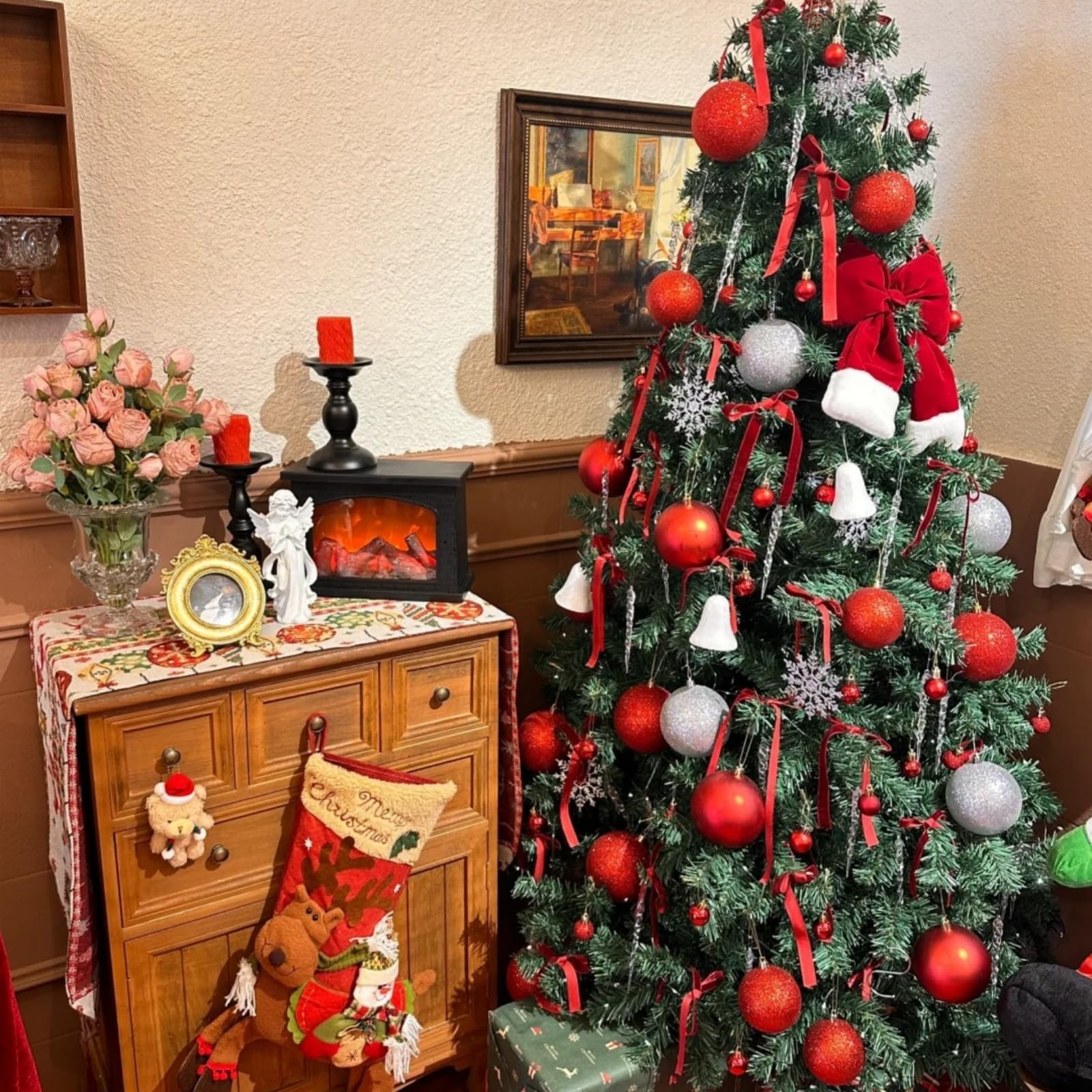 1 juego de copos de nieve transparentes con cordón de perlas transparentes, decoraciones navideñas, adornos para árbol de Navidad, decoración de fiestas de invierno, adorno (H#)