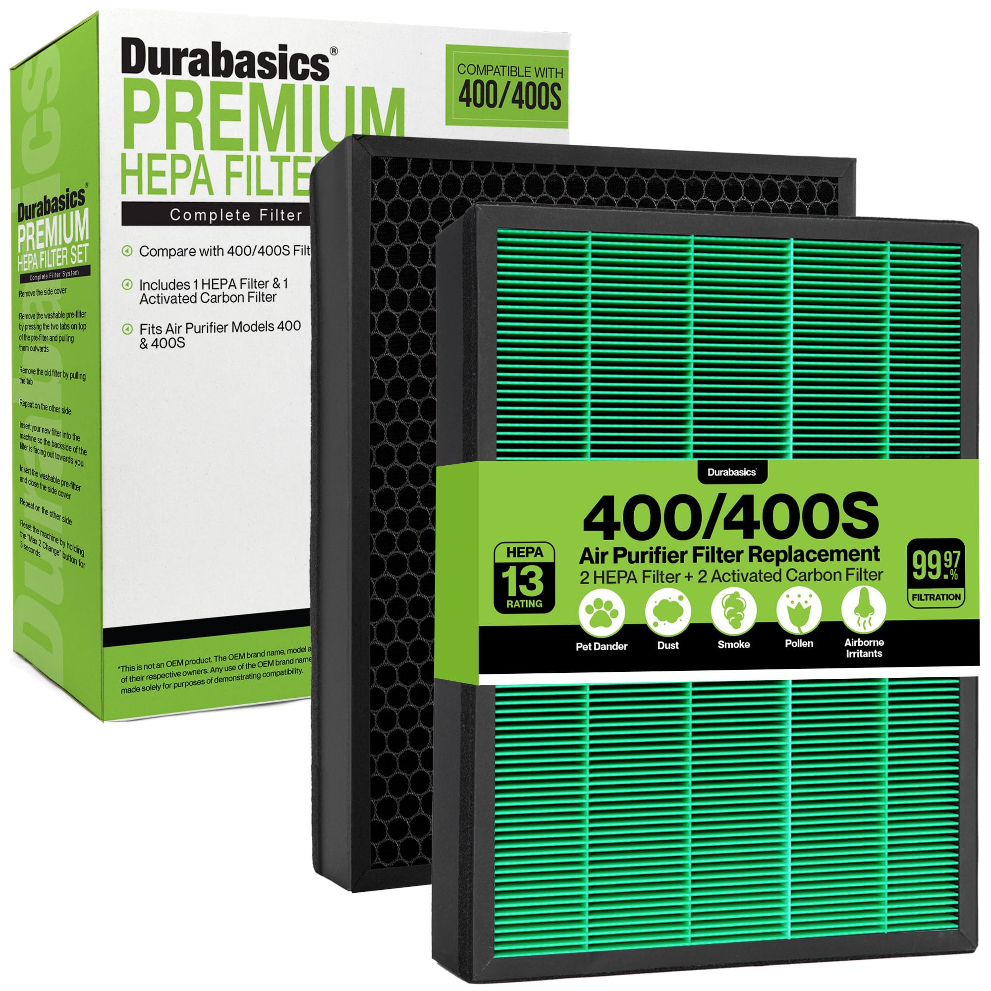 Durabasics Replacement Compatible with 400/400S Airmega Max 2, High Performance HEPA and Activated Carbon Filter for Air Purifier, 2-Pack