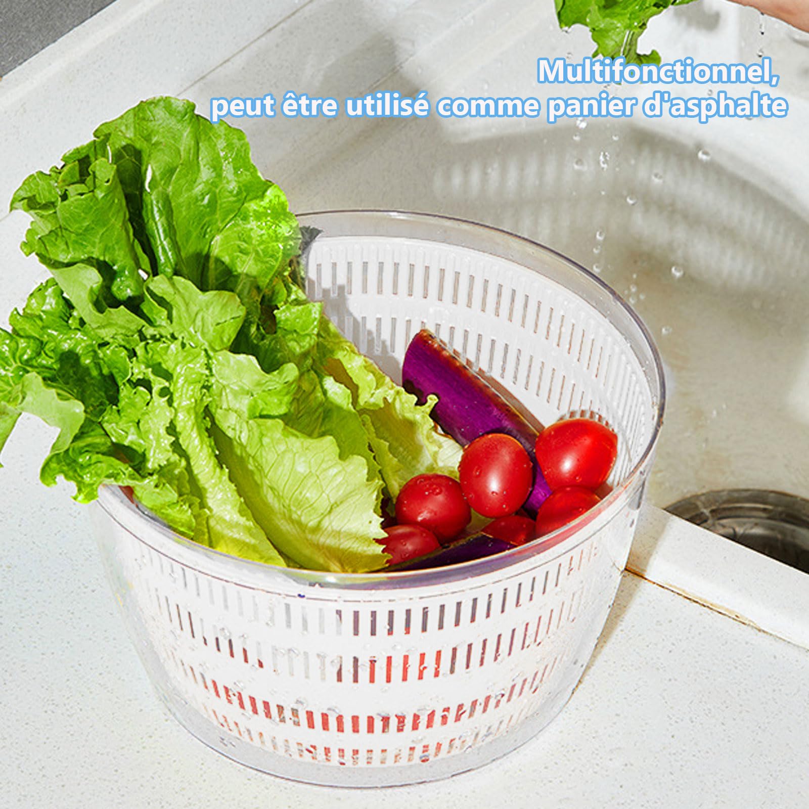 Essoreuse à Salade électrique, 4000 ML Grande Capacité Essoreuse à Salade Automatique, Déshydrateur pour Fruits et légumes avec Couvercle, séchage Rapide, Rechargeable par USB mixeur Salade