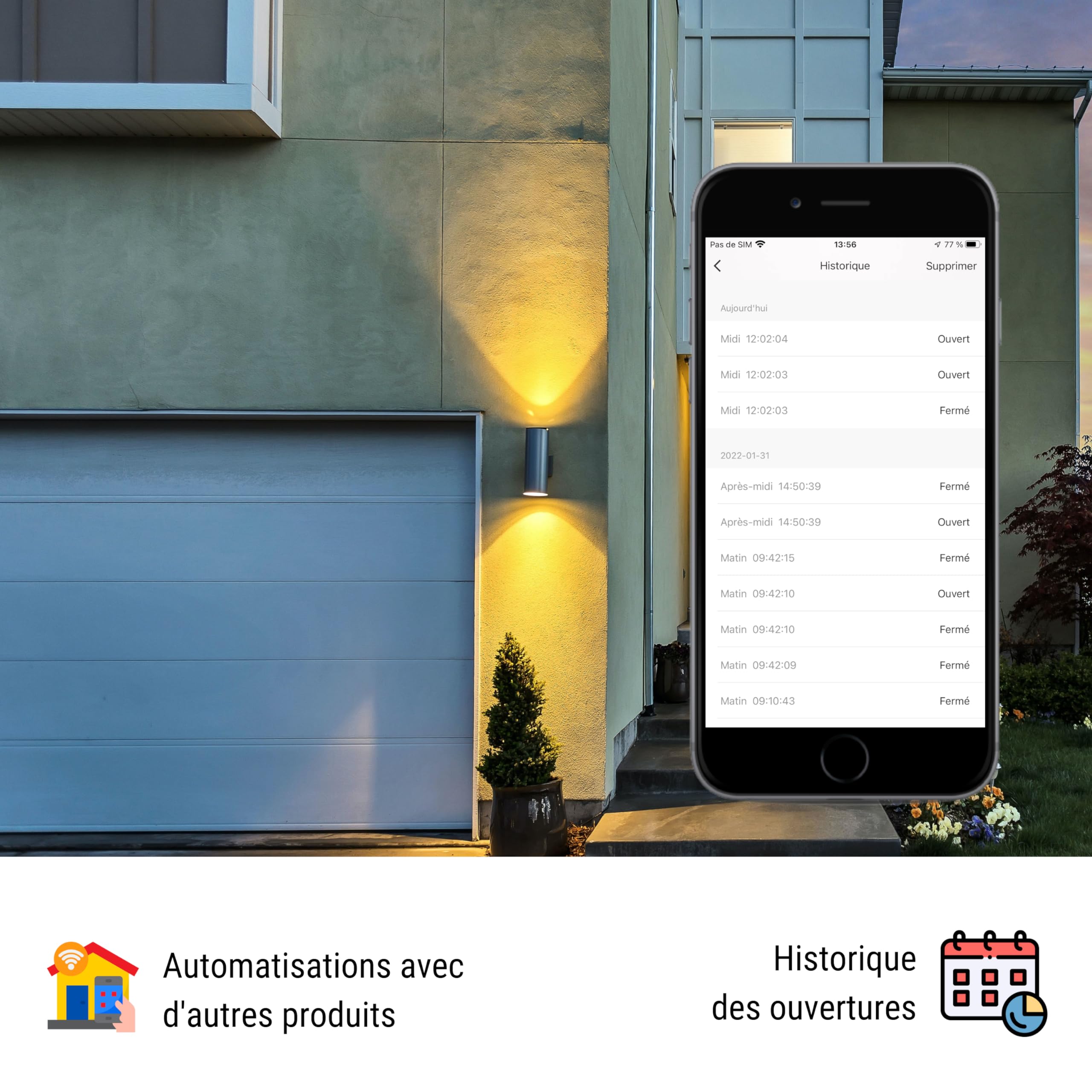 Konyks Senso Charge 2, Lot de 2 Détecteurs d'ouverture Wi-FI avec Batterie Rechargeable, autonomie jusqu'a 1 an, Notifications sur Smartphone, automatisations faciles, Compatible Alexa & Google Home