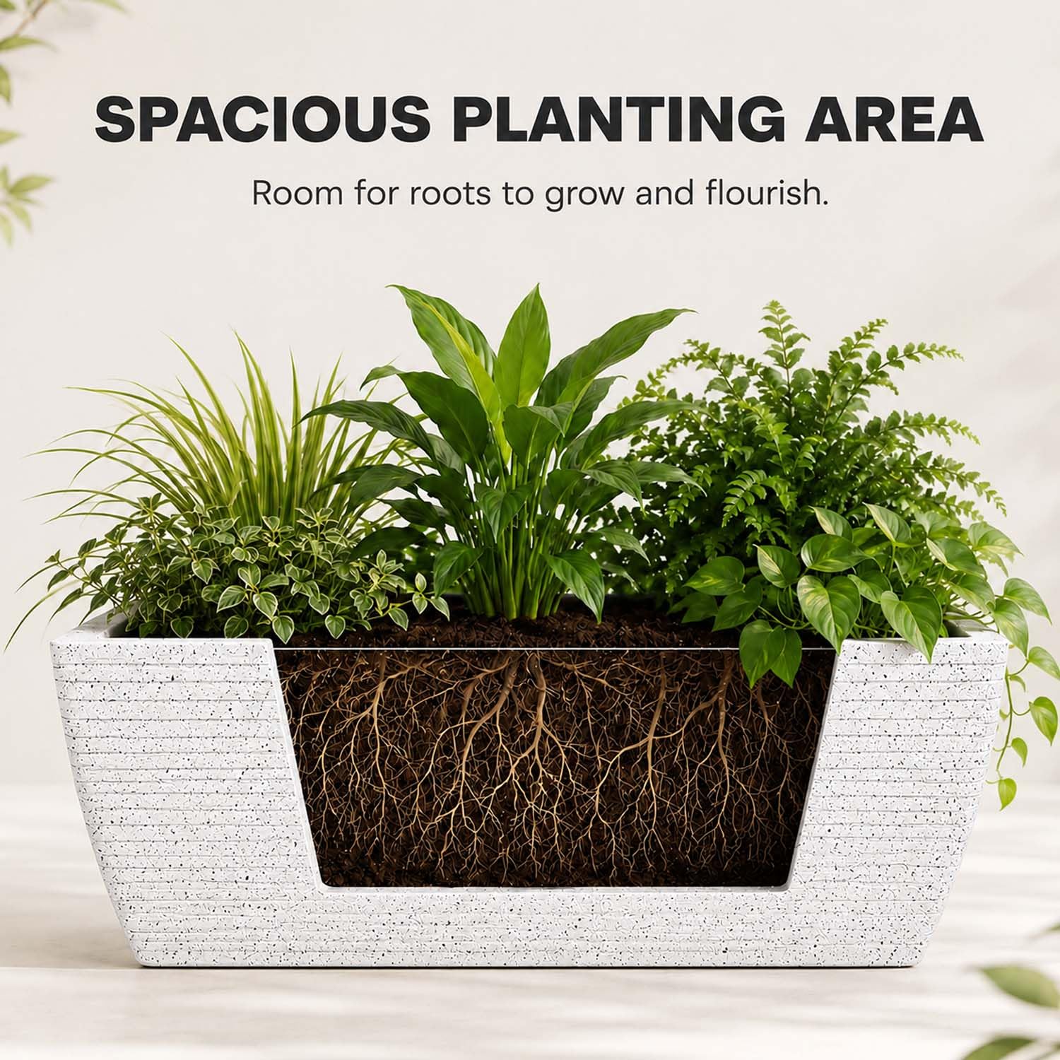 Go Hooked Leios Planter - Marble Rectangular Pot -4
