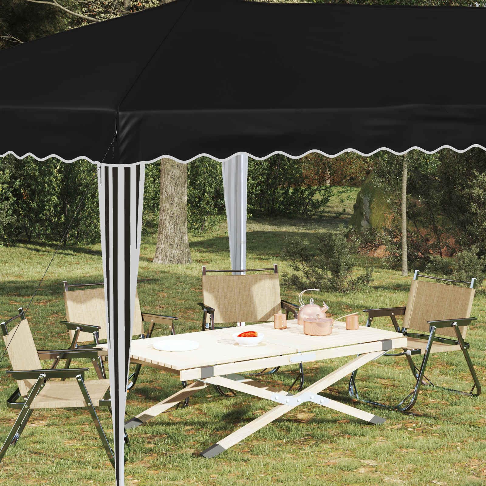 Namiot imprezowy Pop-up 575 x 290 x 245 cm, czarny, z tkaniny Oxford 210D, malowana proszkowo rama stalowa, z regulacją wysokości, odporny na warunki atmosferyczne, idealny do ogrodu, na