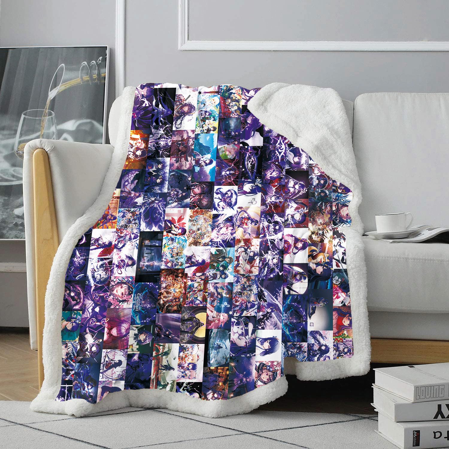 Chtlifq Women's Aa19-Genshin Impact Raiden Shogun Fleece Throw Blanket Print Soft Blanket Genshin Impact Raiden Shogun Blanket For Bed All Season Throw Blankets Adult Children 31.5X47.3 Inches Sherpa （80X120cm）