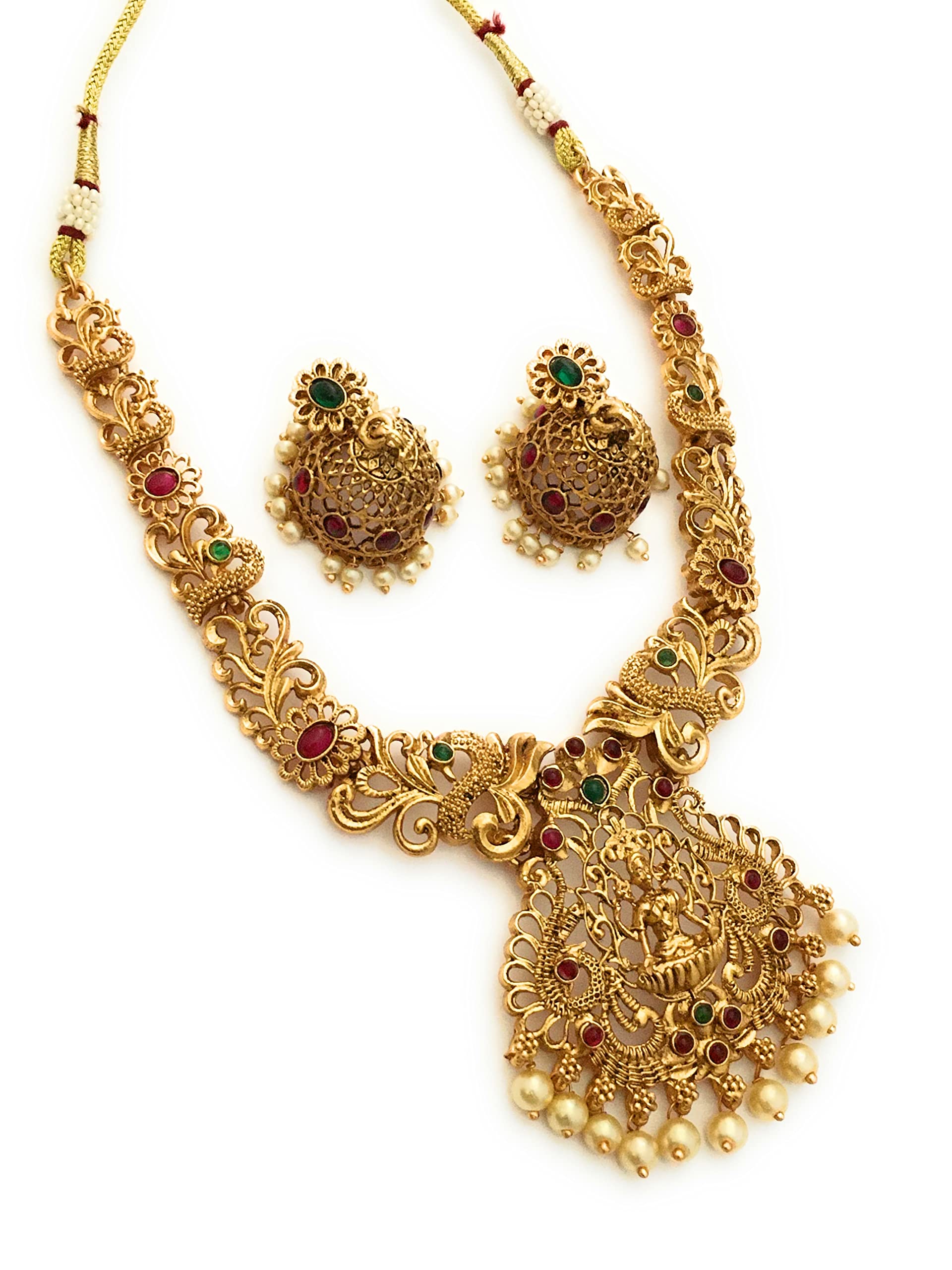Sasitrends Latest Traditional Temple Necklace Jewellery Set with Jhumka Earrings for Women and Girls 4