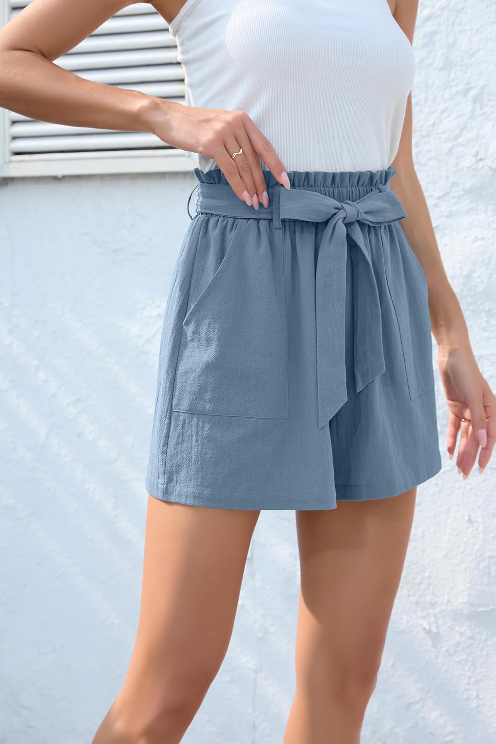 HIYIYEZI Women Casual Shorts Bowknot Tie Waist Summer Shorts with Pockets - Image 3
