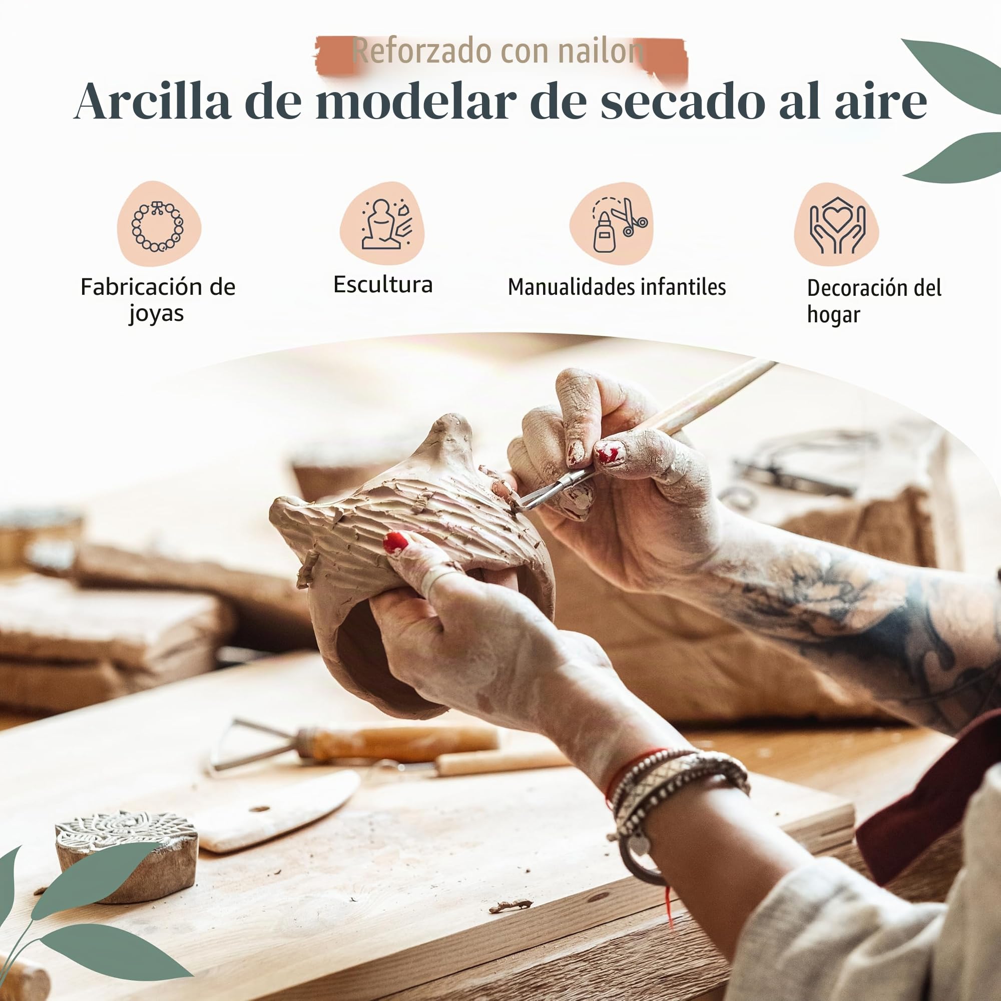 Arcilla de modelado de secado al aire reforzada de nailon, 12,5 kg (terracota)