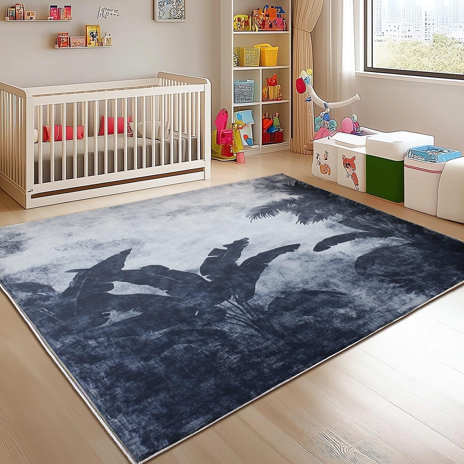 Genérico Flanelowe dywaniki do pokoju antypoślizgowe 180 x 240 cm tropikalny liść bananowca miękka mata nieblaknąca, szary retro dywaniki do wnętrz do salonu, sypialni, jadalni