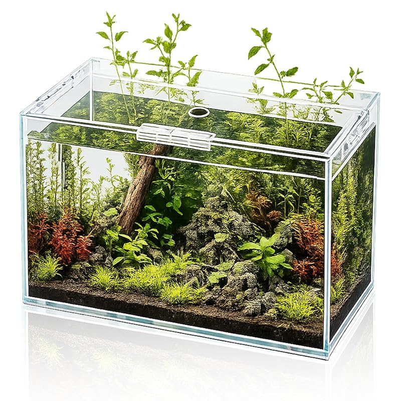 Aquário de Vidro Cubo Ultra Claro Wonderfactory com Tampa e Abertura Traseira, 11,36 L