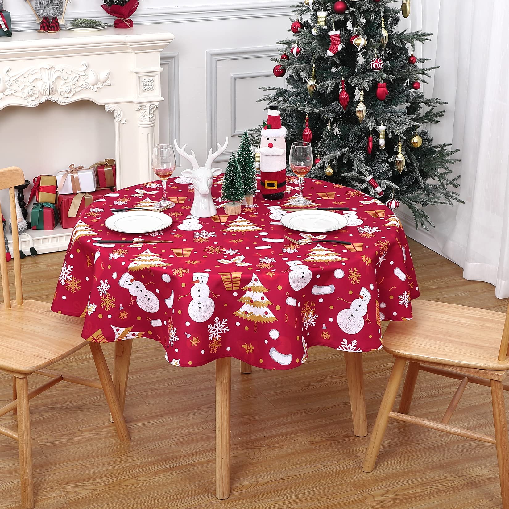 Runde Tischdecke Mit Schneeflocken-Muster – Wasserdichte, Auslaufsichere Weihnachtsdeko Für Runde Tische (177 Cm)