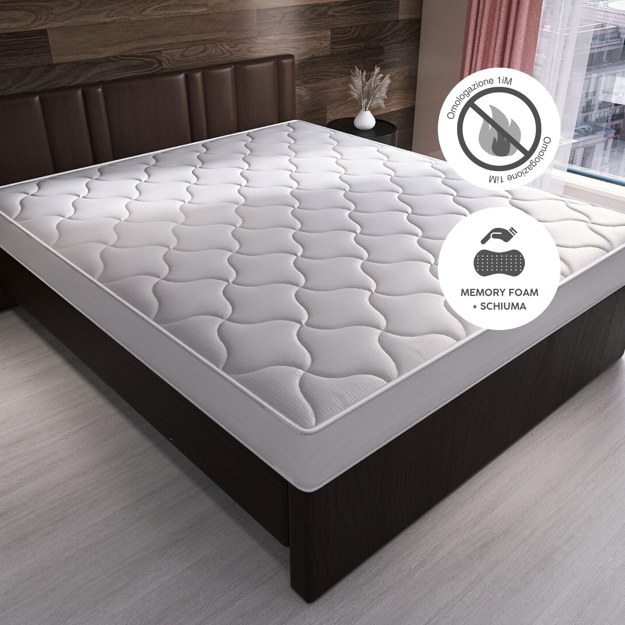 UpNap Nuri Pro | Materasso Matrimoniale in Memory Foam | Altezza 20 cm | Ortopedico e Ignifugo | Rivestimento Anallergico e Antibatterico | Dispositivo Medico Classe 1 | Made in Italy | 160 x 190 cm