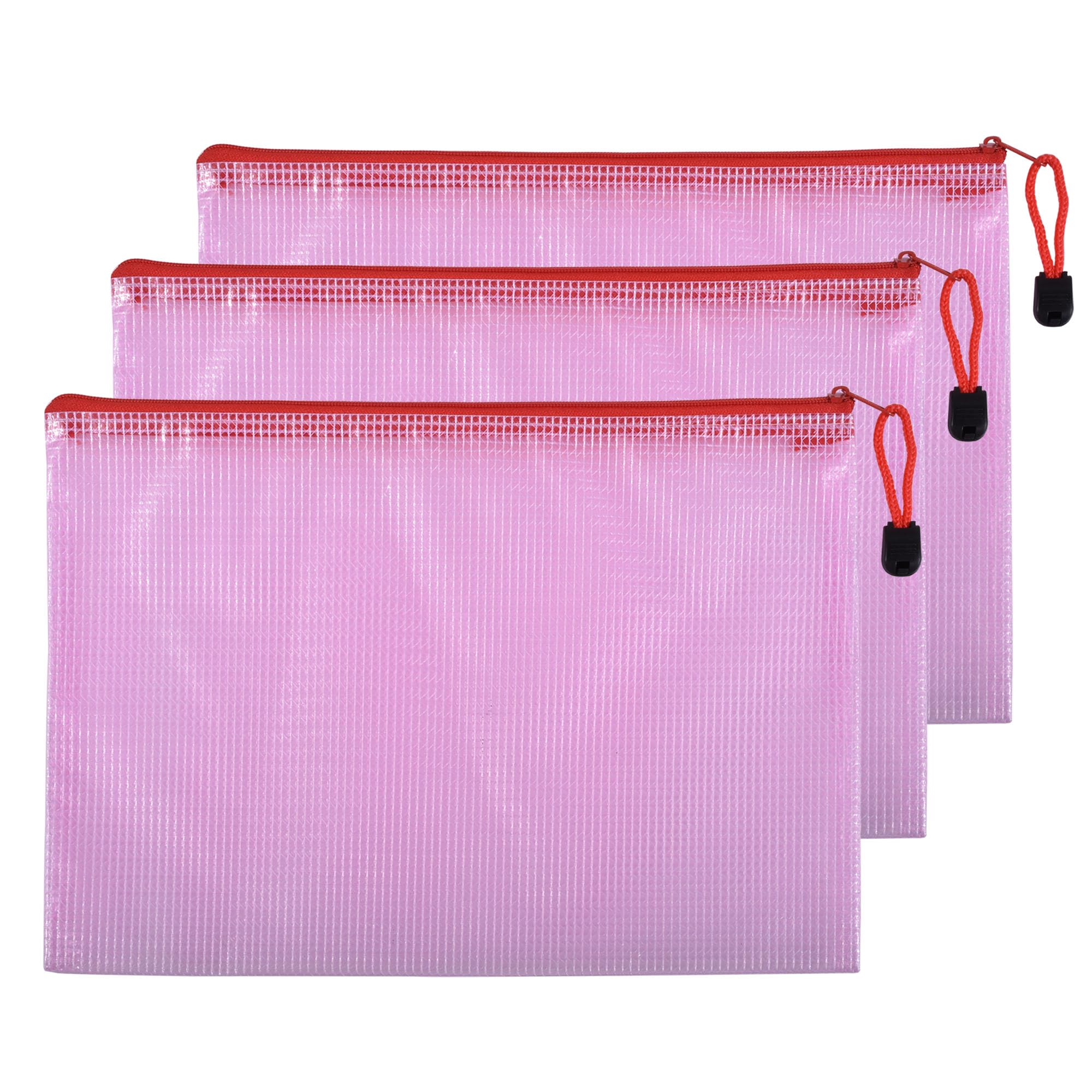 Skweawert 3 Pcs 11.42" x 8.27" B5 Sizes Mesh Zipper Pouch Bags, Mesh Bags with Zipper，Waterproof Clear Document Pouch for Organization Puzzles Travel, Office, Classroom Organization, B5 Red