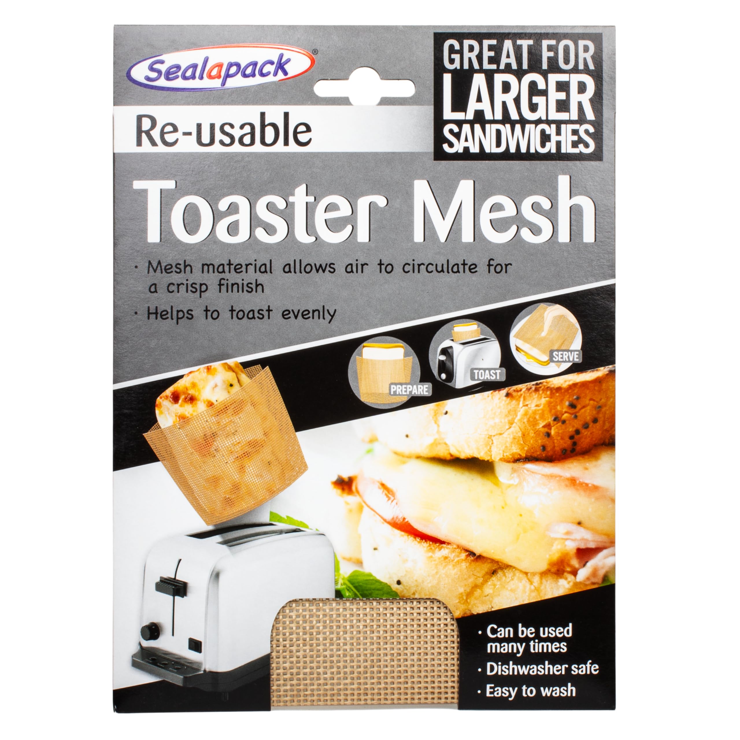 Sealapack Reusable Toaster Mesh Sleeve, Crispier Toast & Sandwiches | Dishwasher Safe (1 pack)