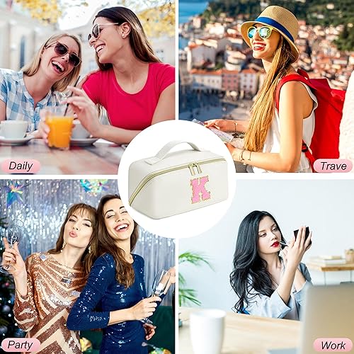 Miniatura 7 de Bolsa de maquillaje con iniciales personalizadas para mujer, Blanco, Small (3