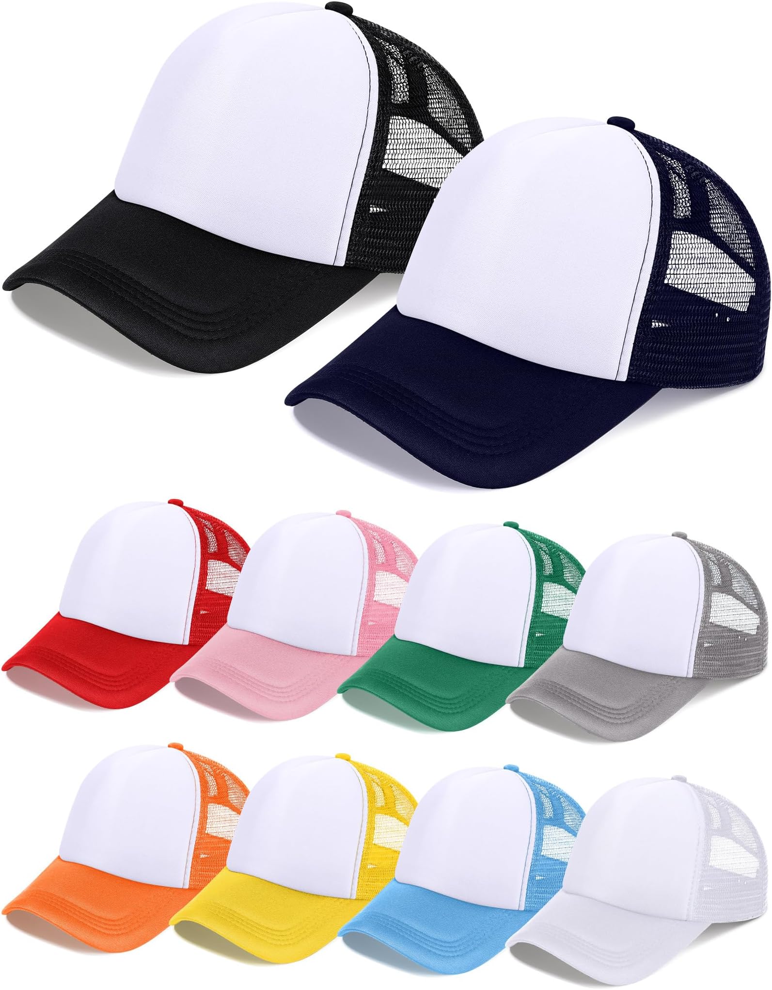 10 Pcs Sublimation Blank Trucker Hats Bulk Mesh Baseball Cap Polyester Mesh Trucker Hat for Men and Women