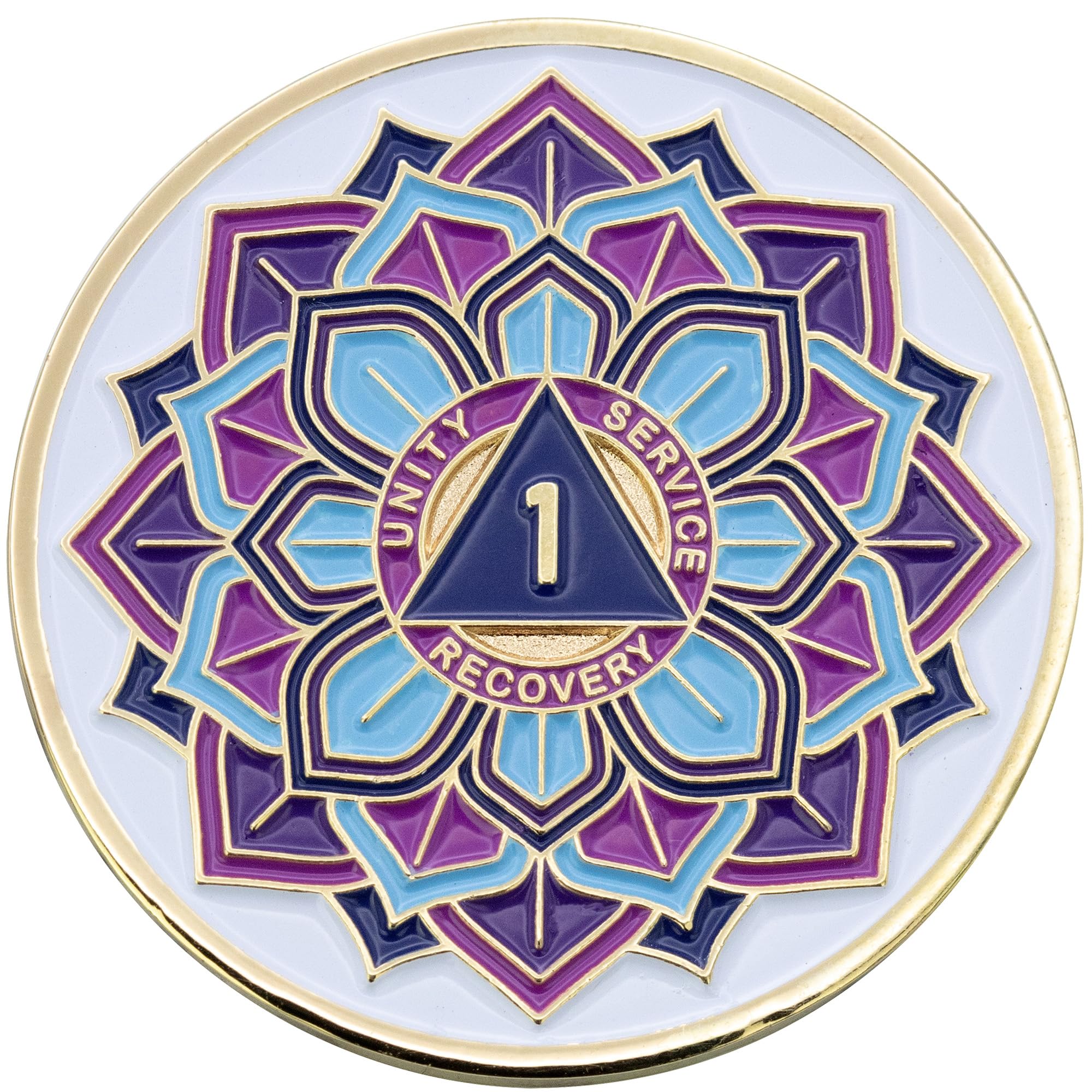 1 to 50 Year 'in Bloom' Lotus Flower Sobriety Coin - Gold Plated AA Chips & Medallions - 1 Year Sobriety Coin - White/Gold