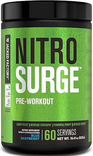 Miniatura 50 de Jacked Factory Suplemento NITROSURGE para antes del entrenamiento, energía sin fin, ganancias instantáneas de fuerza, bombas intensas de óxido