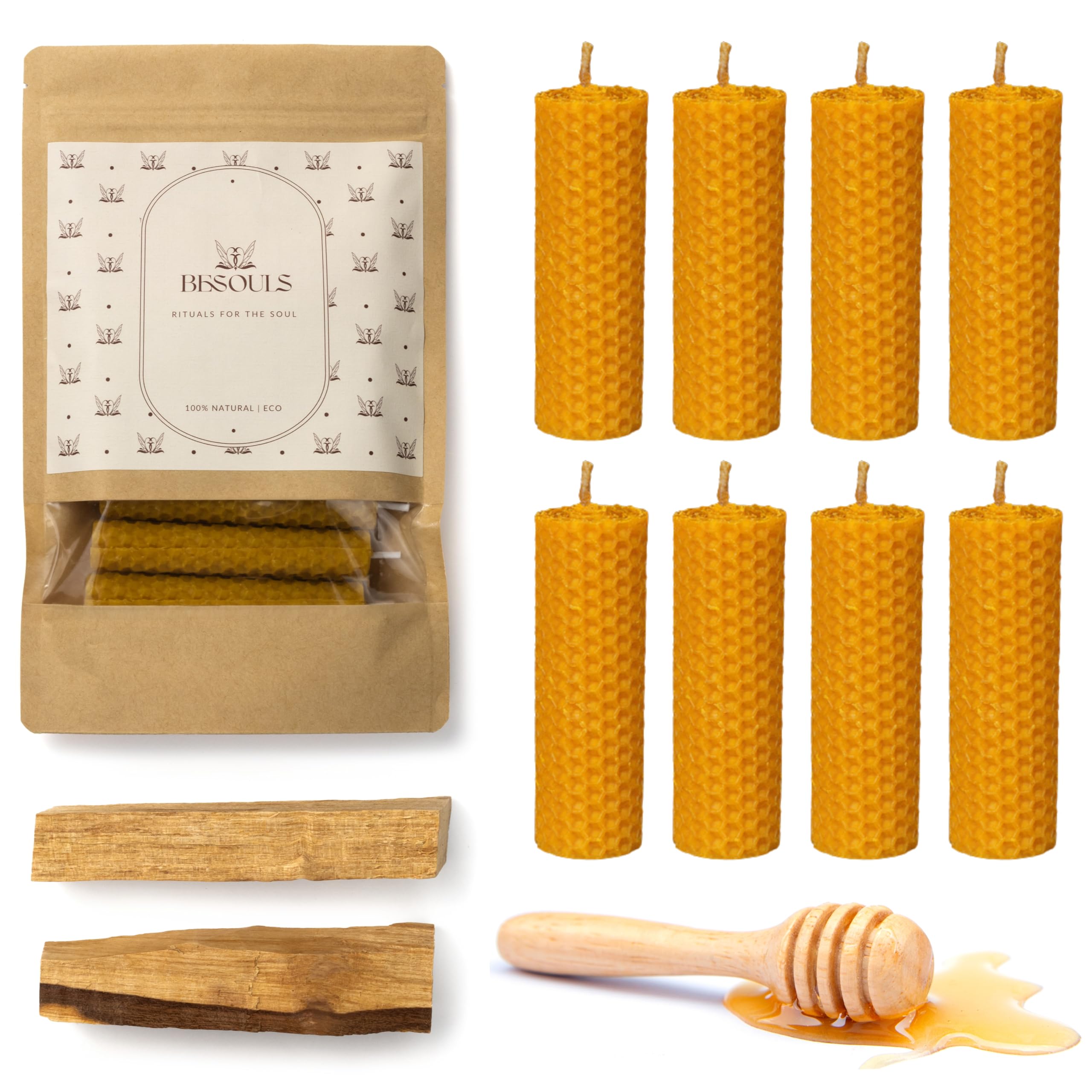 BESOULS 8 Velas de Miel de Abeja + REGALO 2 Palo Santo Ritual Mágico Buena Suerte 11/22 Velas Decorativas Hechas a Mano velas de miel para rituales Detalles para Regalar (8)