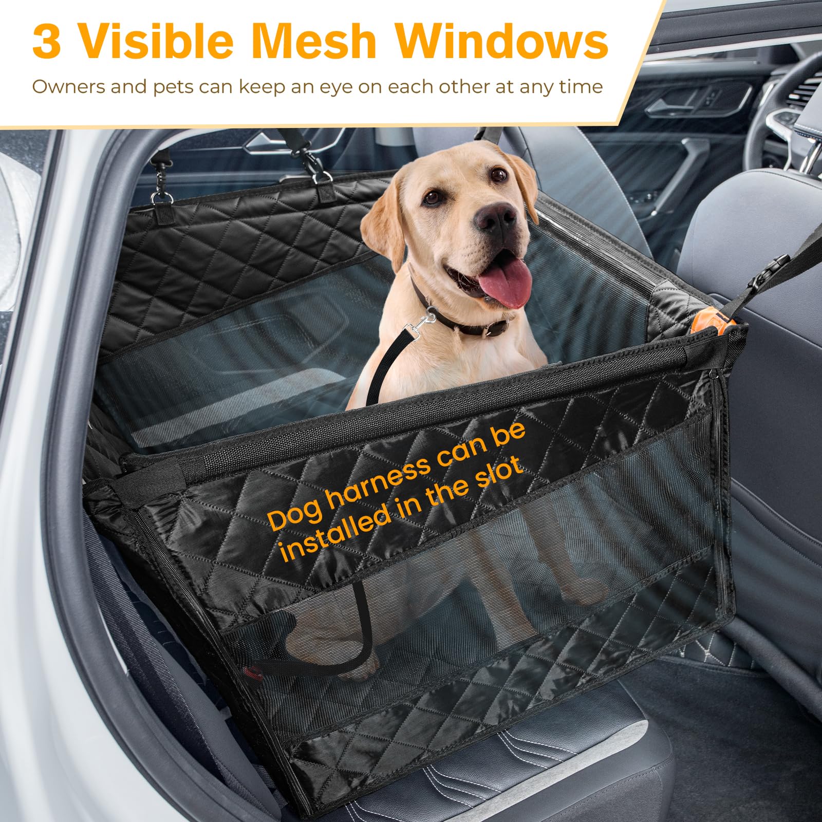 pecute Siège Auto Chien XL 70x61 cm – Coussin Cuir PU Rabattable, Fond Rigide Anti-Affaissement, Facile à Nettoyer, Protection Banquette Arrière pour Petit ou Moyen Chien