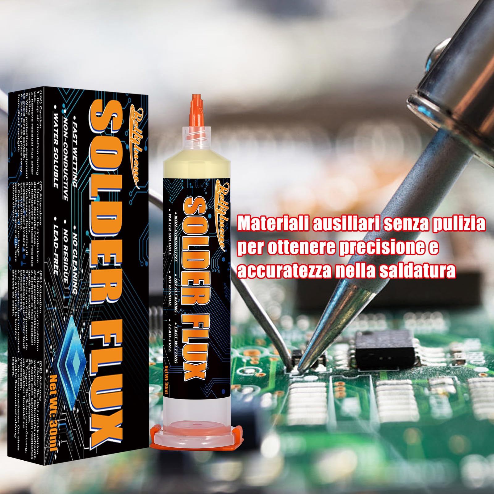 Stagno per Saldare, Flussante per Saldatura a Stagno, 1 Pacchi Pasta Saldante Stagno, Senza Pulizia Flussante per IC/CPU/PCB/LED/BGA/SMD Saldatura e Riparazione Elettronica di Precisione