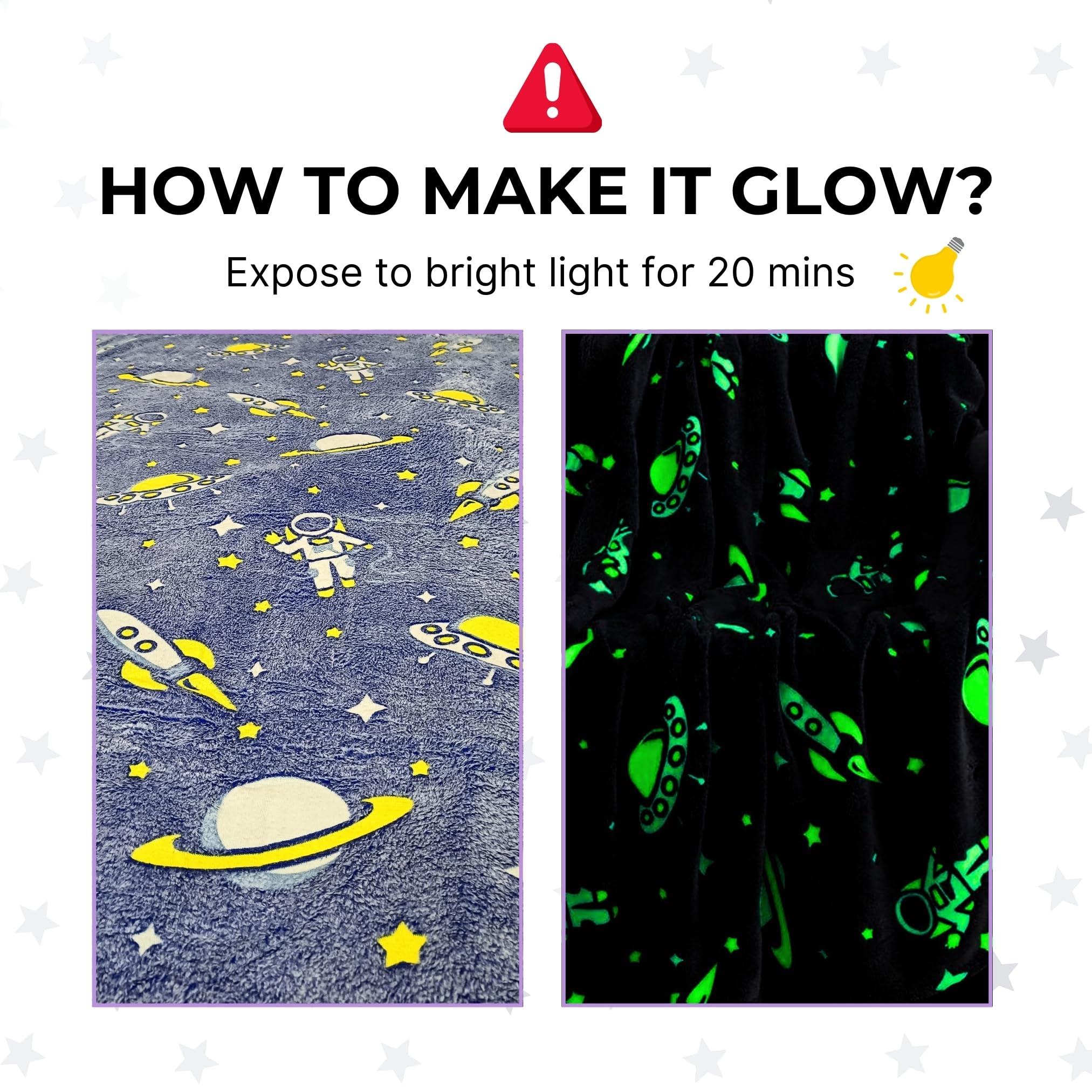 Famyo Glow in the Dark Blanket Combo for Kids, Rocket & Unicorn