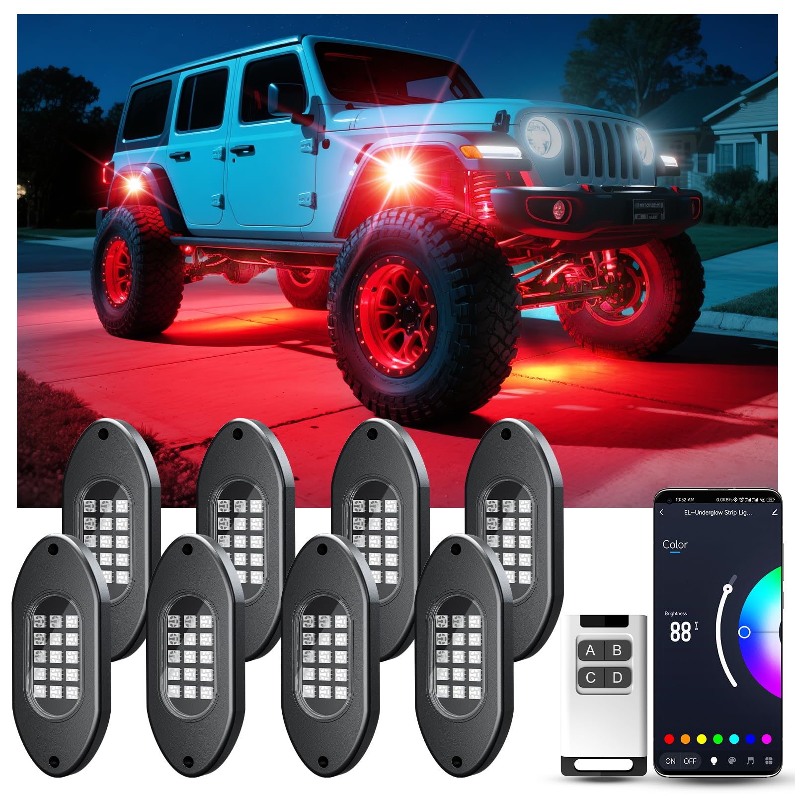 LED RGB Rock Lights for Trucks 8 Pods with APP and Remote Control