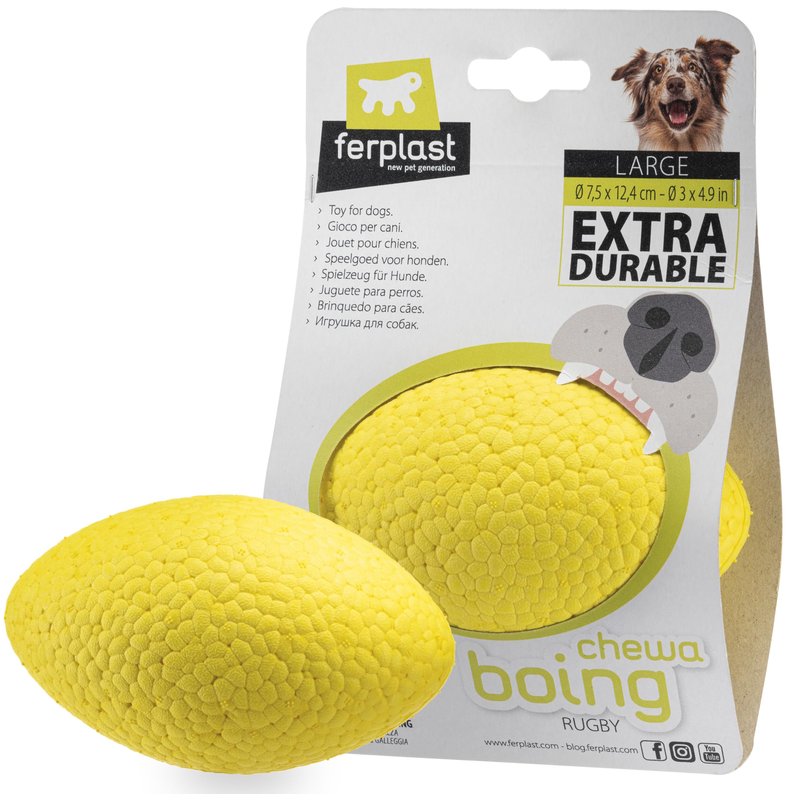 Ferplast CHEWA BOING RUGBY Giocattolo per Cani Super Rimbalzante e Galleggiante - Materiale innovativo resistente alla masticazione - Texture 3D per l'igiene dentale - Ultra Durevole - Design Italiano