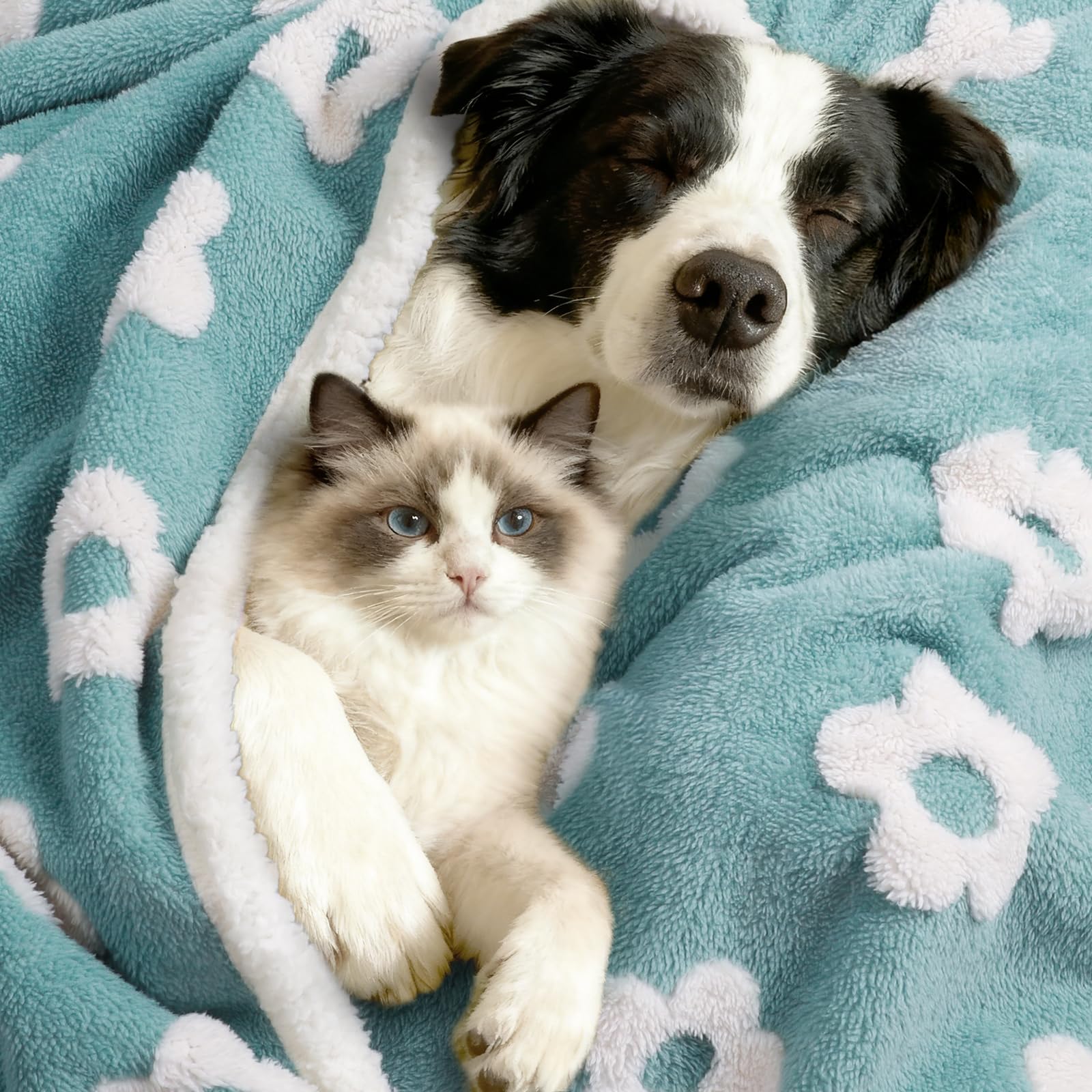 Manta Impermeable para Perros y Gatos, Manta de Forro Polar Grueso y Esponjoso para Mascotas, Mantas Suaves de Sherpa con Estampado de Flores para Perros medianos y Grandes (Azul, 67 x 57 Pulgadas)