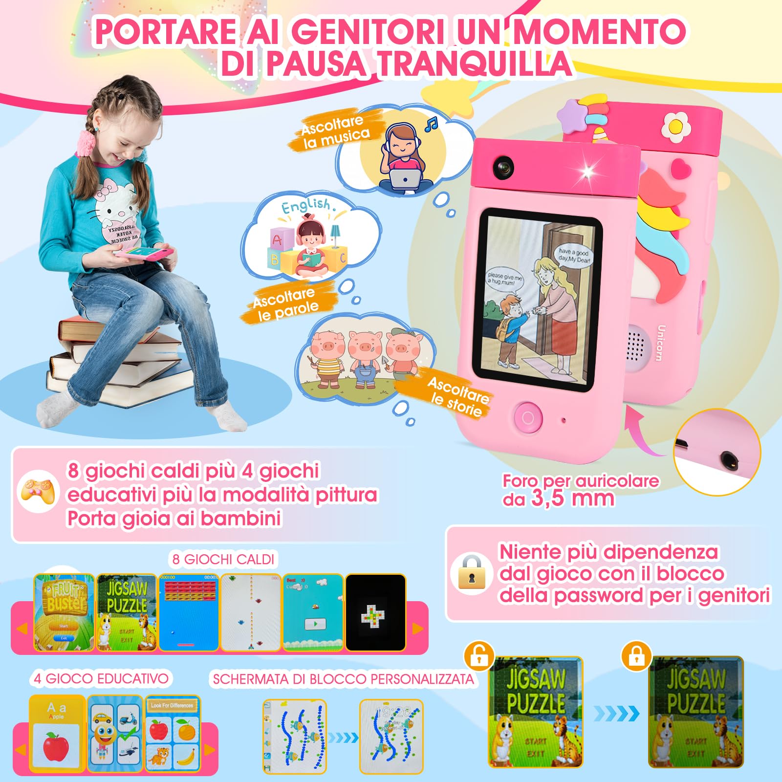Fotocamera per bambini, ZUEOKAI Fotocamera intelligente per bambini Regali di Natale e compleanno per bambini dai 3 ai 12 anni, fotocamera digitale per bambini con video 1080P