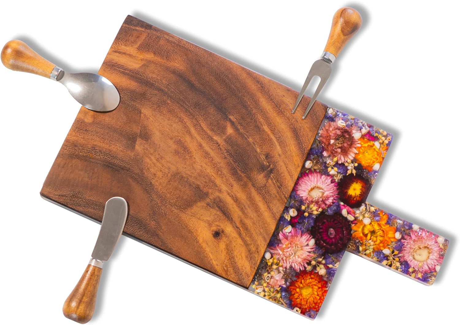 Handcrafted Walnut Wood Charcuterie Board with Flowers Preserved, Personalized Housewarming Gifts for New Home, Elegant Floral Gift for Wedding, Unique Birthday Gift for Mom