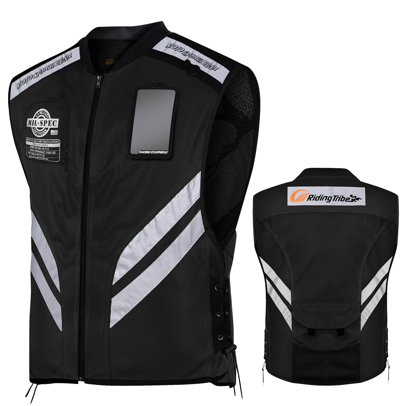 Lvnrids Unisex Black Motorcycle Vest Safety Reflective Sleeveless Motorbike Jacket 3XL