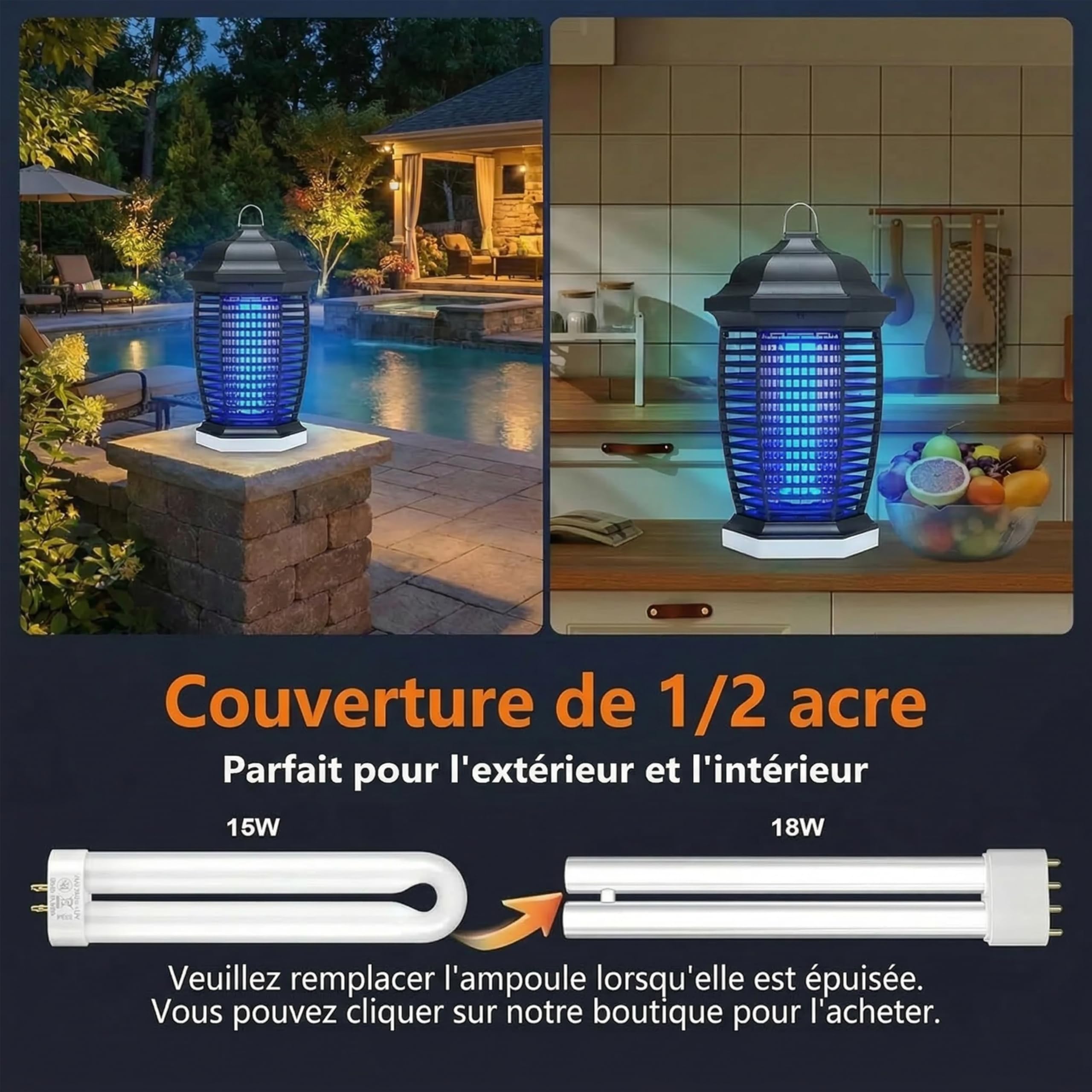 Seenlast Lampe Anti Moustique Exterieur 4000V 2 en 1 18W Tueur d'Insectes Electrique LED IPX4 100m²