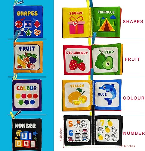 Miniatura 2 de Paquete de 4 libros de tela suave para bebés, color blanco y negro, colorido, libro arrugado al tacto y tacto para bebés de 6 a 18 meses, juguete
