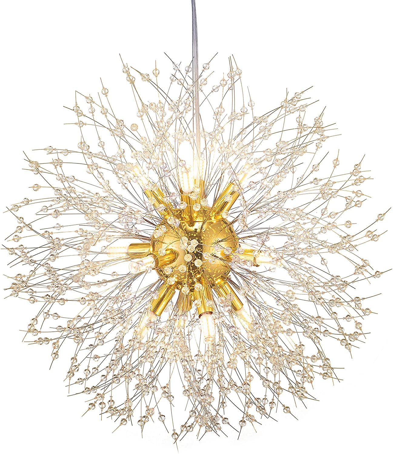 SYAXVOM Dimmable Modern Crystal Chandelier - 15.74" Golden Light Fixture for Dining Room Living Bedroom Kitchen Elegant Home Decor Lighting