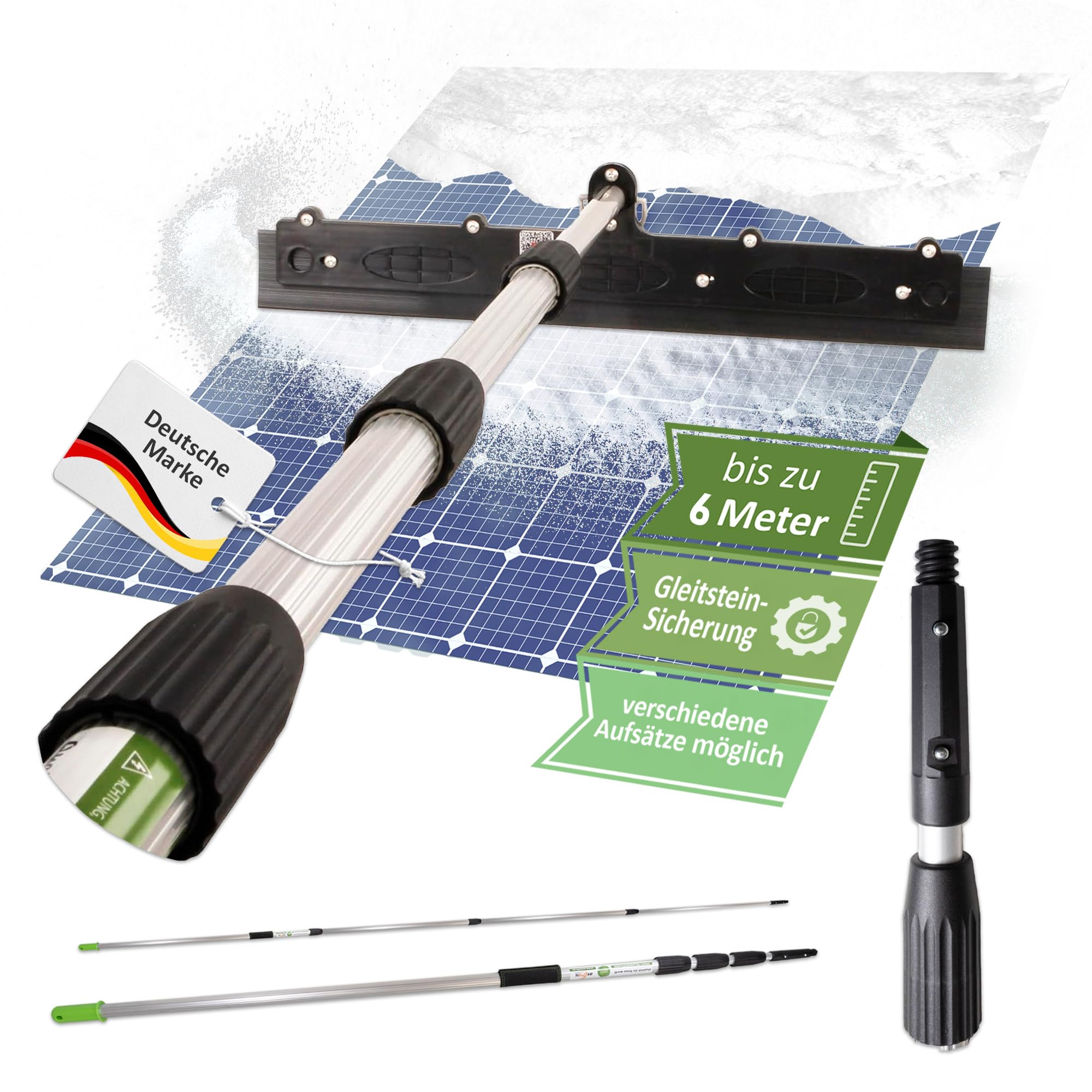 Kit de barres télescopiques photovoltaïques professionnelles - Enlever la neige sur système PV avec tige télescopique + pelle à neige + protection antidérapante (6 m)