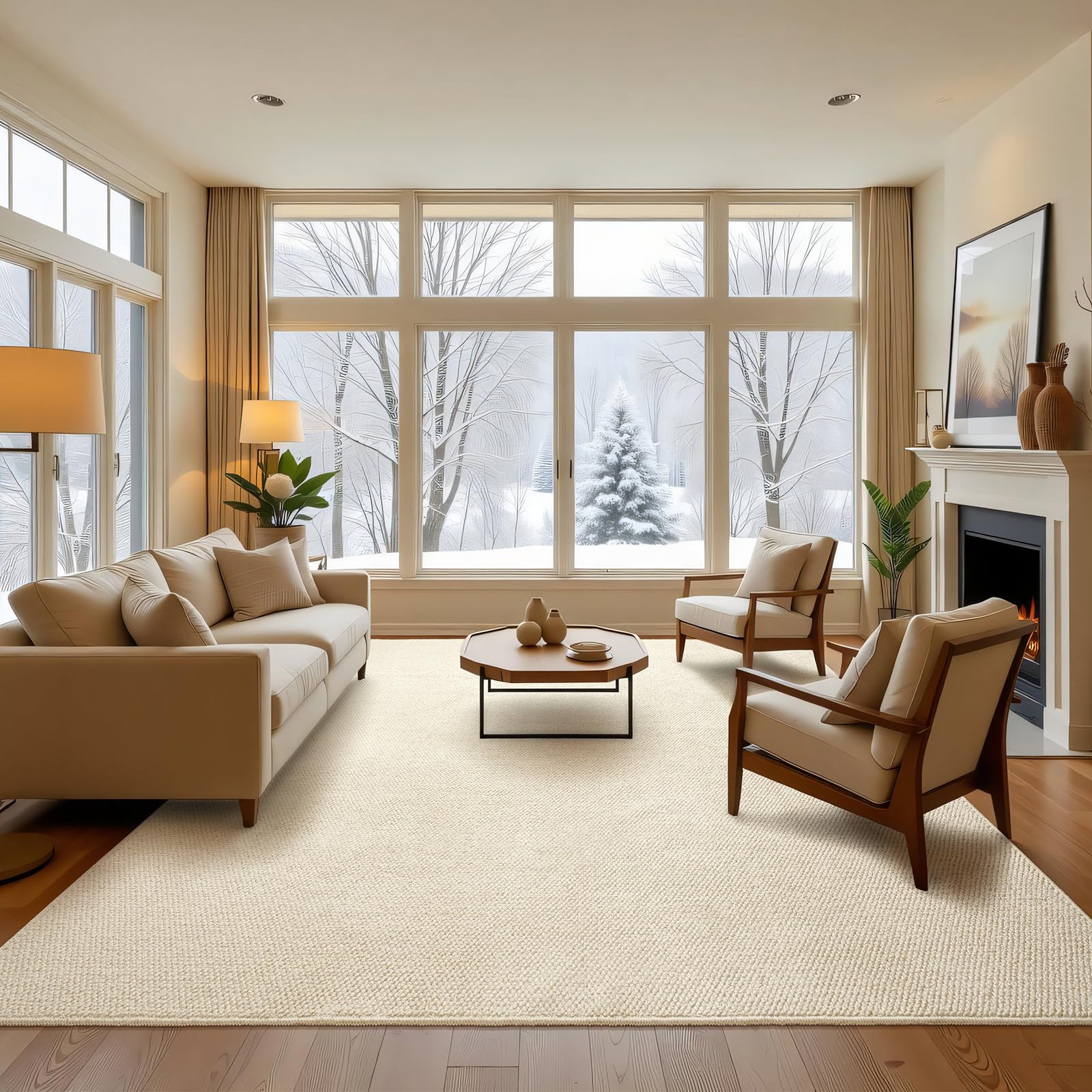 Softlife 5x7 Rugs for Living Room Faux Jute Area Rug Washable Modern Bedroom Rugs Large Non-Slip Farmhouse Floor Carpet for Dining Room Hallway Office