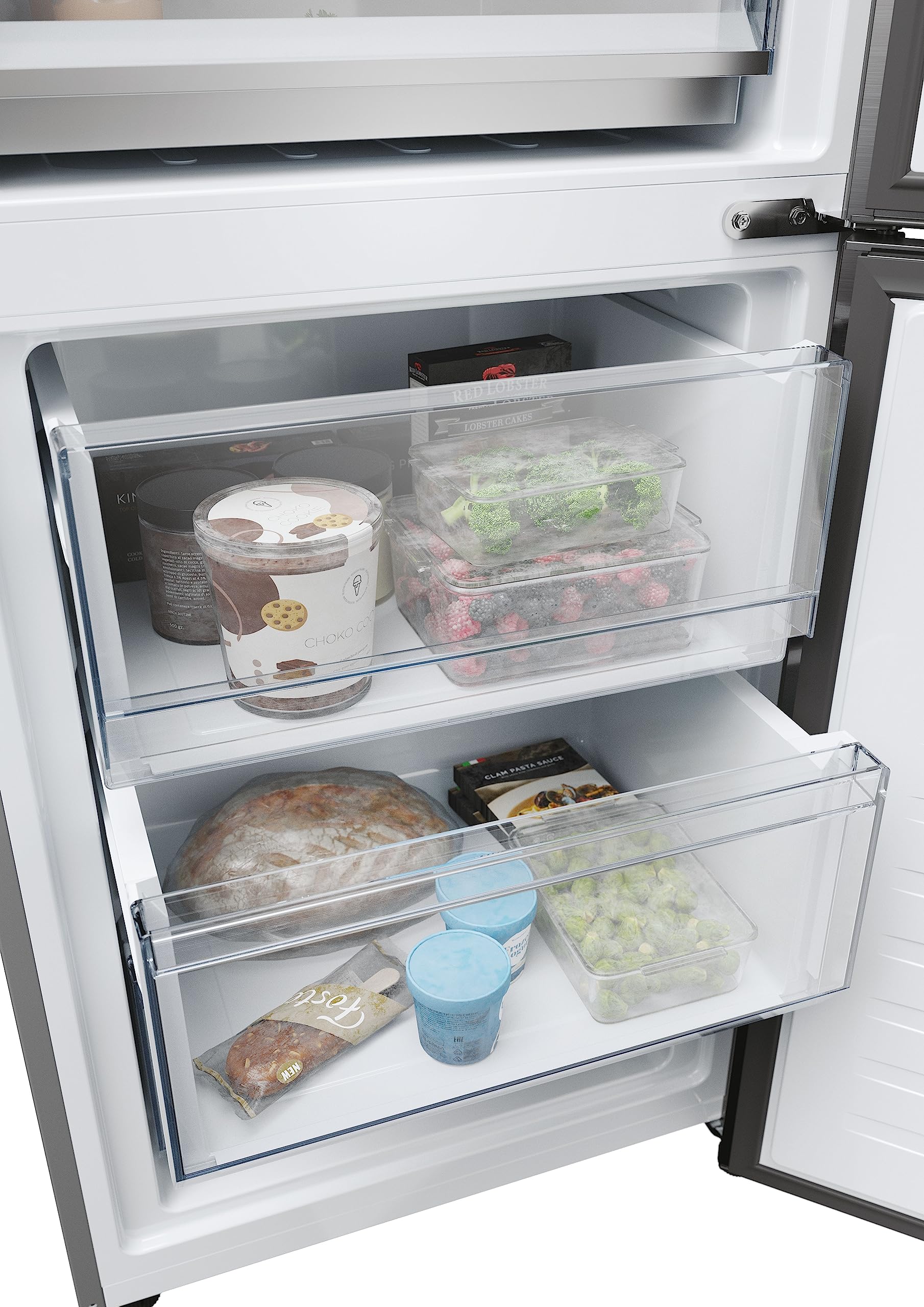 Haier 2D 60 Series 5 Pro HDPW5620ANPD Frigorífico Combi, 409L, WIFI, Motor Inverter, My Zone, Cajón Humidity Zone, Total No Frost, Ancho 59,5cm, Botellero Plegable, Luz LED, Inox oscuro