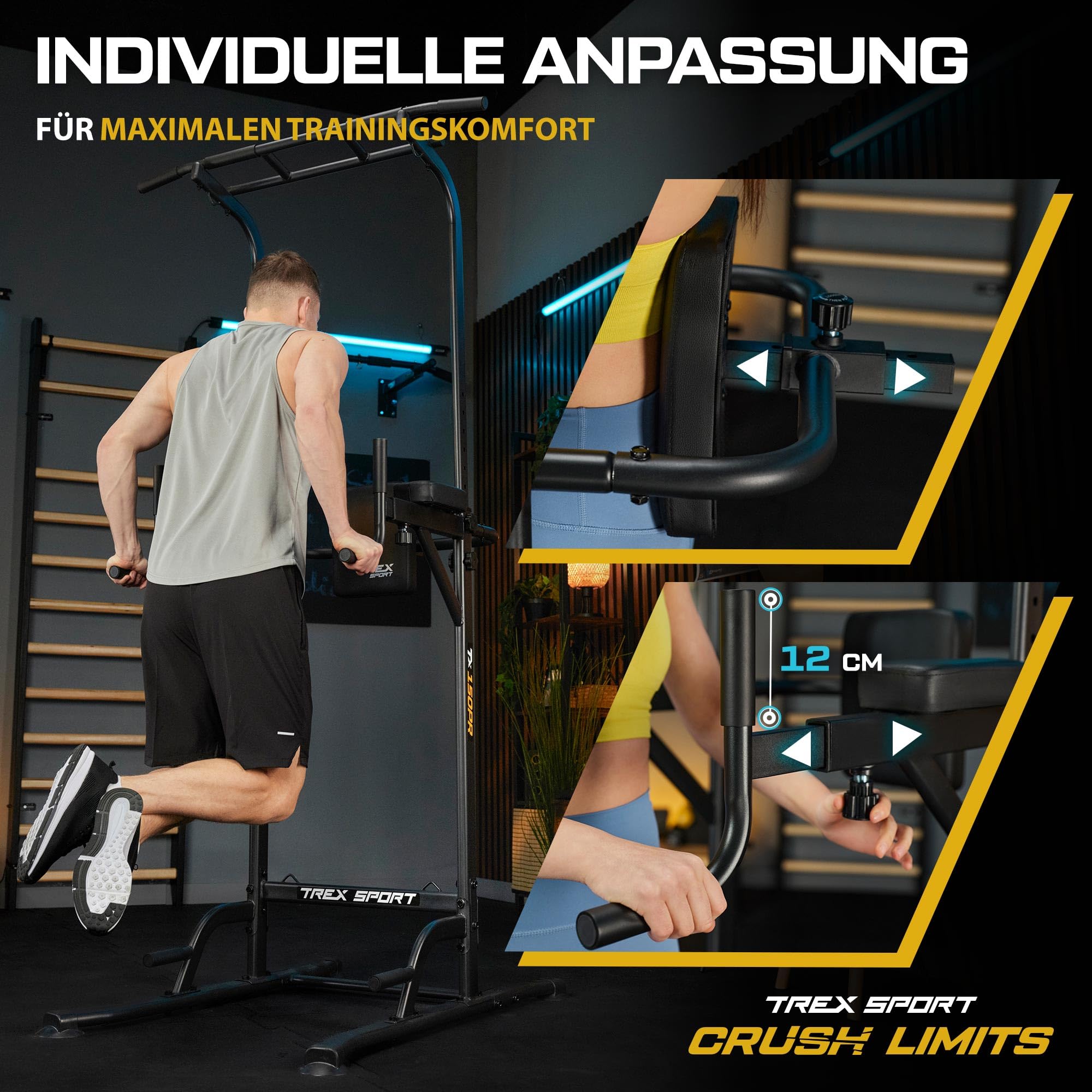 TREX SPORT Power Tower Dip Station freistehend bis 150 kg Expander TX-150PR
