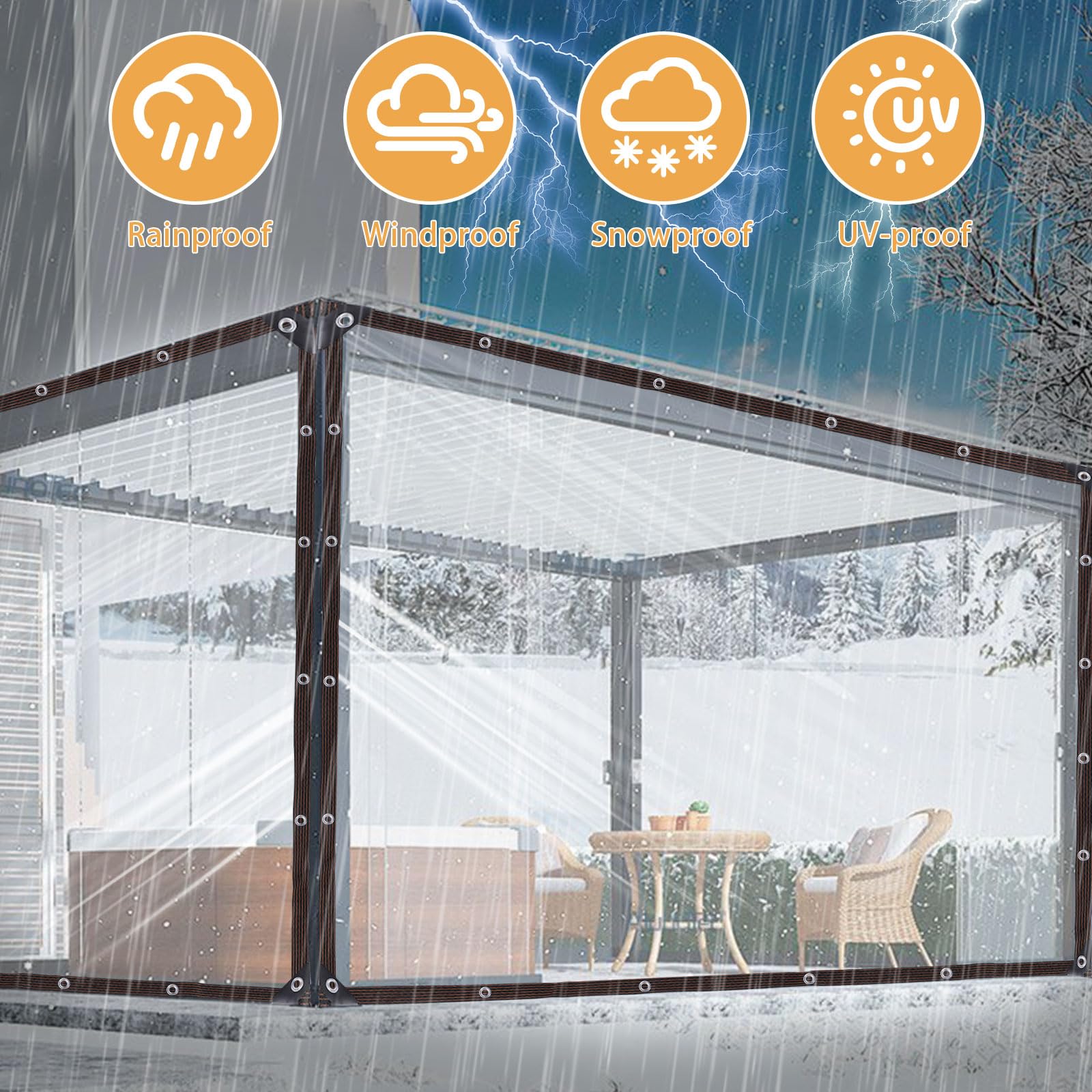 DBREAKS Lona Impermeable Transparente con Ojales, 3 x 3 m, Lonas Impermeables Exterior Transparente, para Exterior Terraza, Muebles de Jardín, Aislamiento de Plantas, con Cuerda