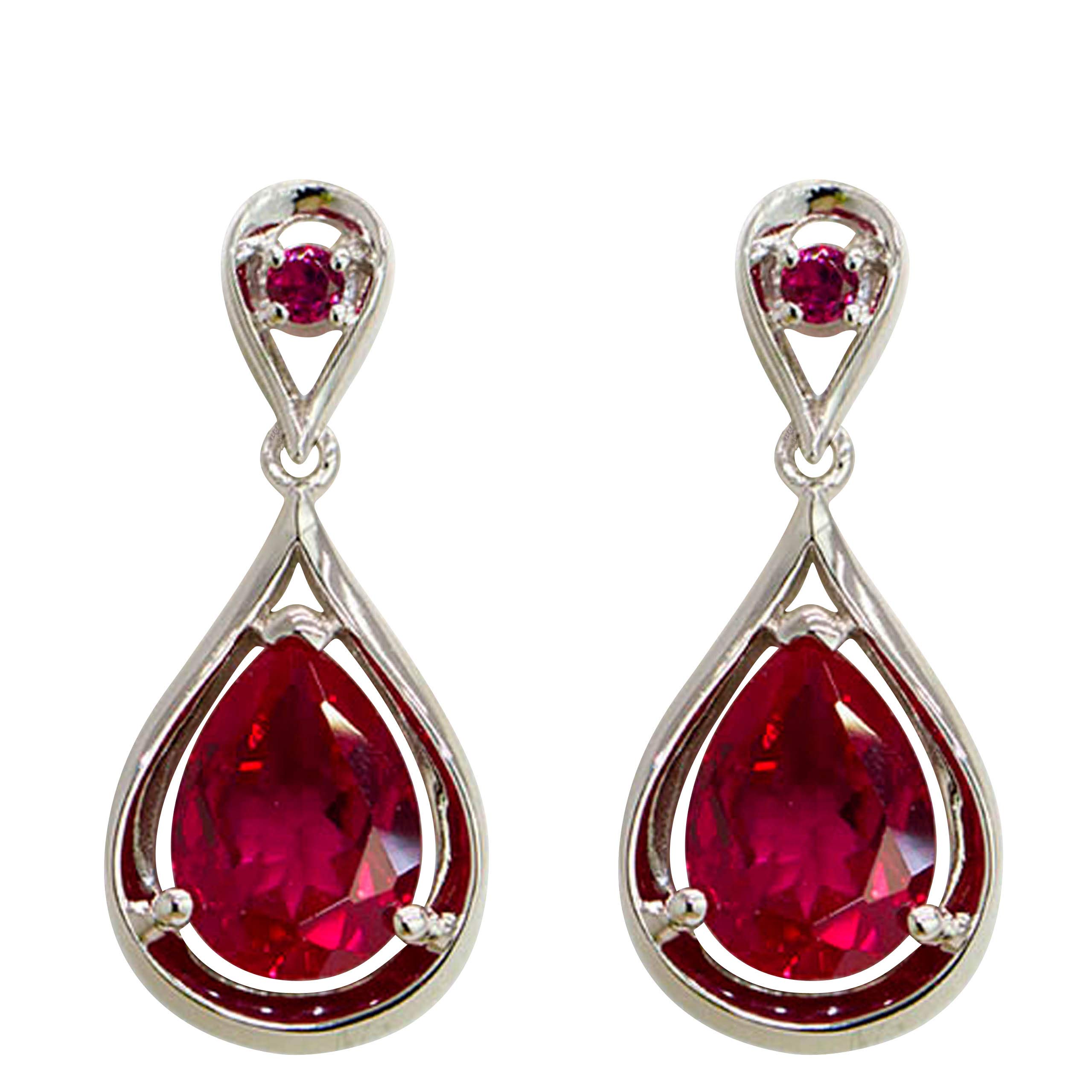 Navachi - Orecchini a perno in argento Sterling 925 placcato oro bianco 18 k con smeraldo rubino quadrato 7,1 ct e Argento, colore: Rosso, cod. SIL-9120-1