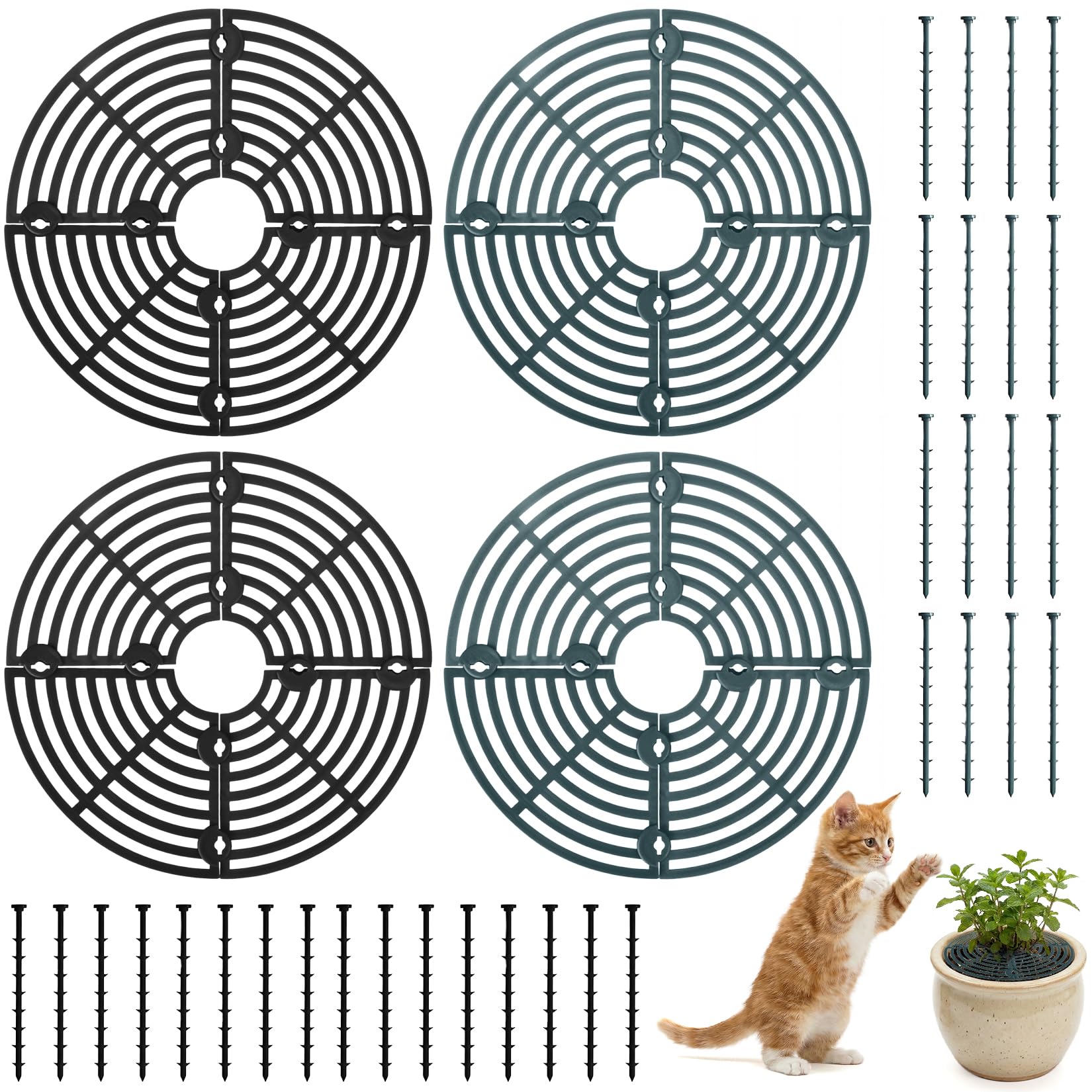 Spetsbst 4 Stück Blumentopfgitter 19cm, Pflanzenschutz Katze PP-Material Blumentopf Abdeckung für Pflanzen, Blumentopf Gitter mit verlängertem Befestigungsstift Schützt Pflanzen vor Kinder Tierfraß