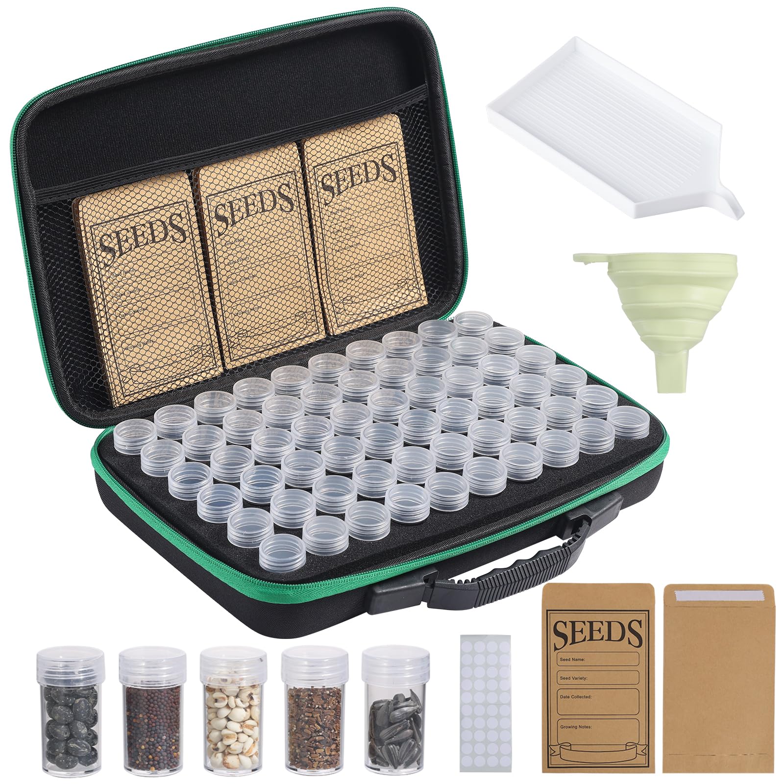 Douorgan Seed Storage Box, Portable Seed Saving Box, Sturdy Seed Organizer Kit Seed Envelopes Funnel Label, Seed Container for Flower Plants Vegetable