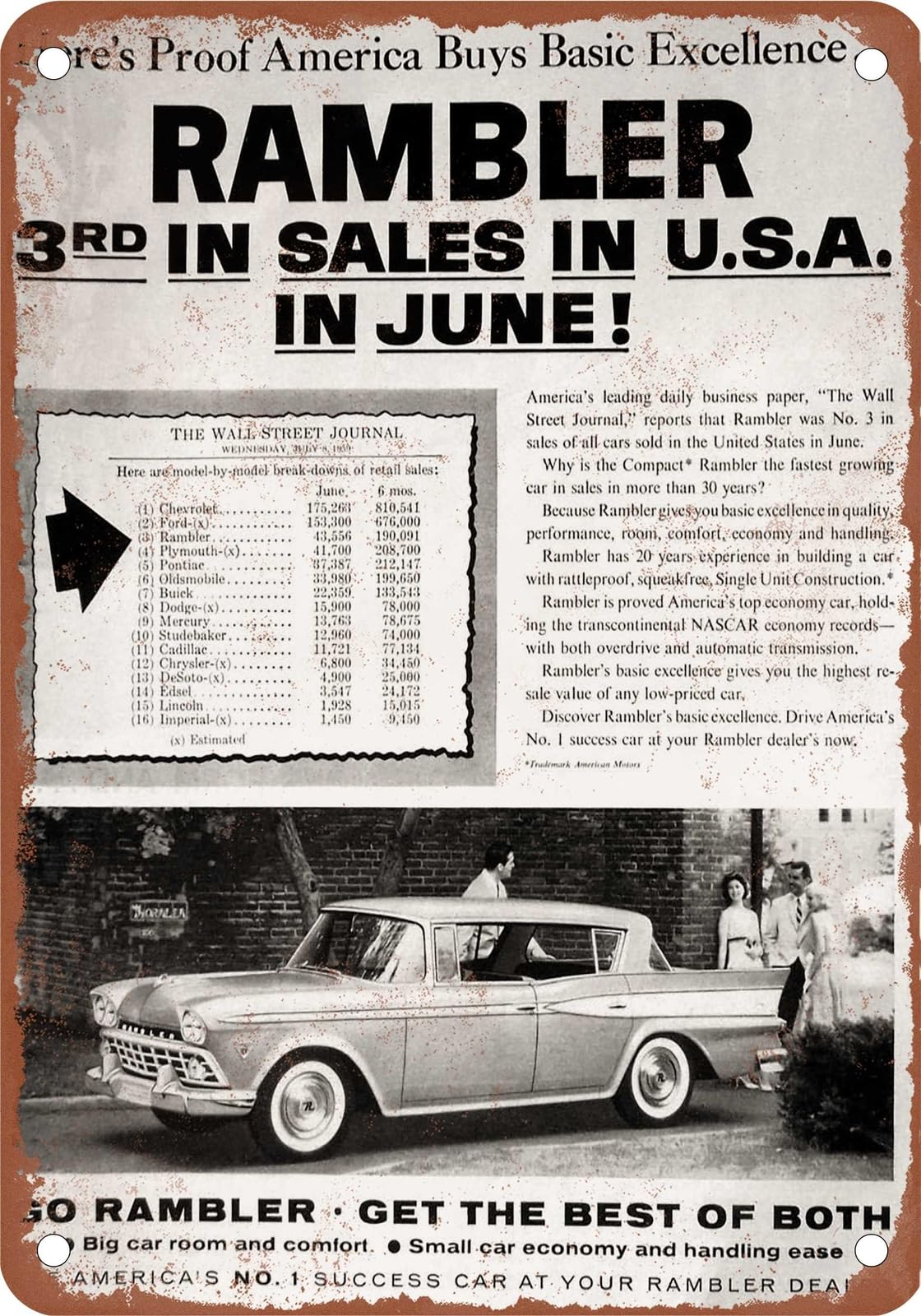 METAL SIGN - 1959 Rambler Vintage Ad 03 - Old Retro Rusty Look home decor