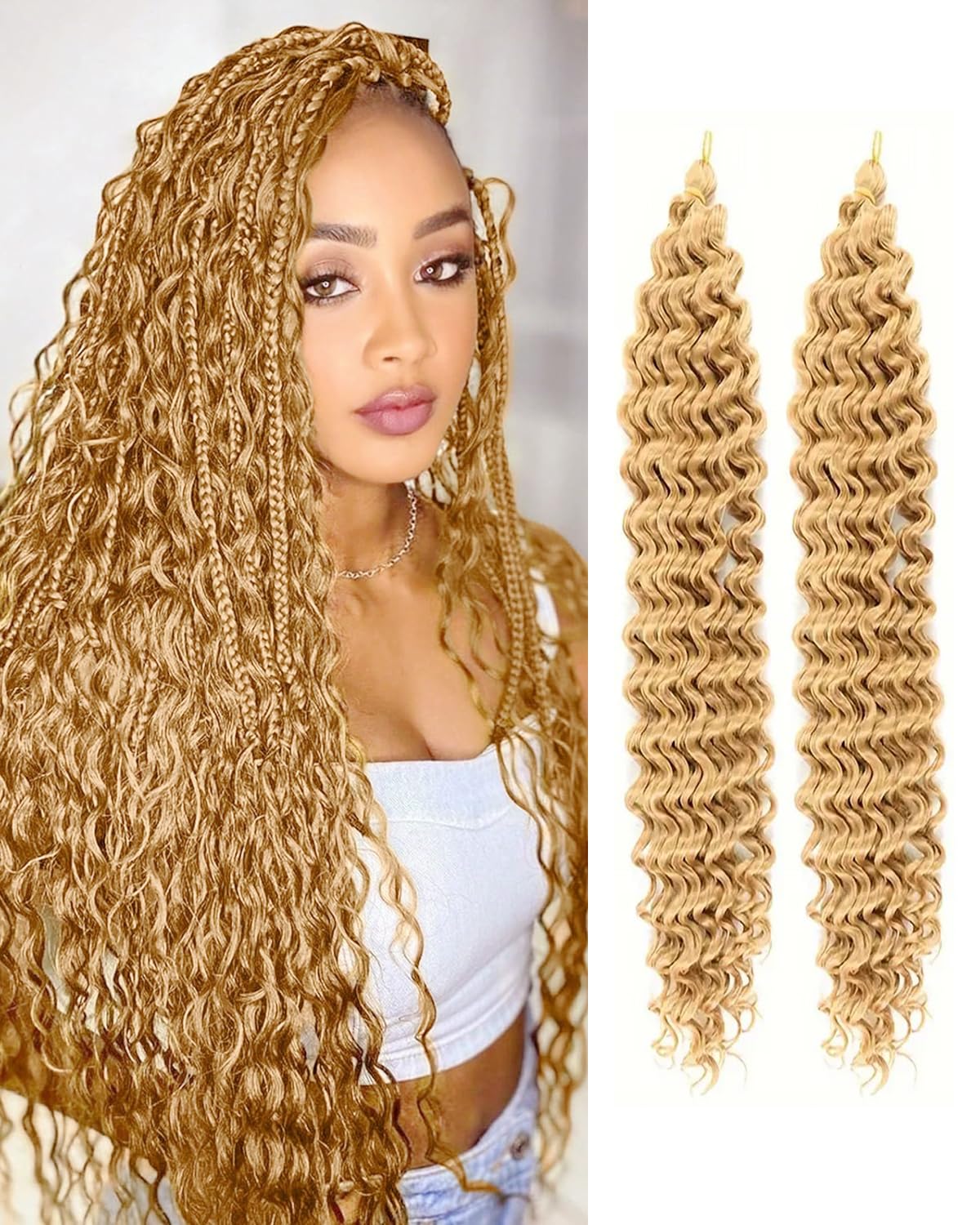 Cypsin Curly Crochet Hair 30Inch 2 Packs Deep Wave Crochet Hair with Crochet Hook, Long Ocean Wave Braiding Hair for Women, Synthetic Hair Curly