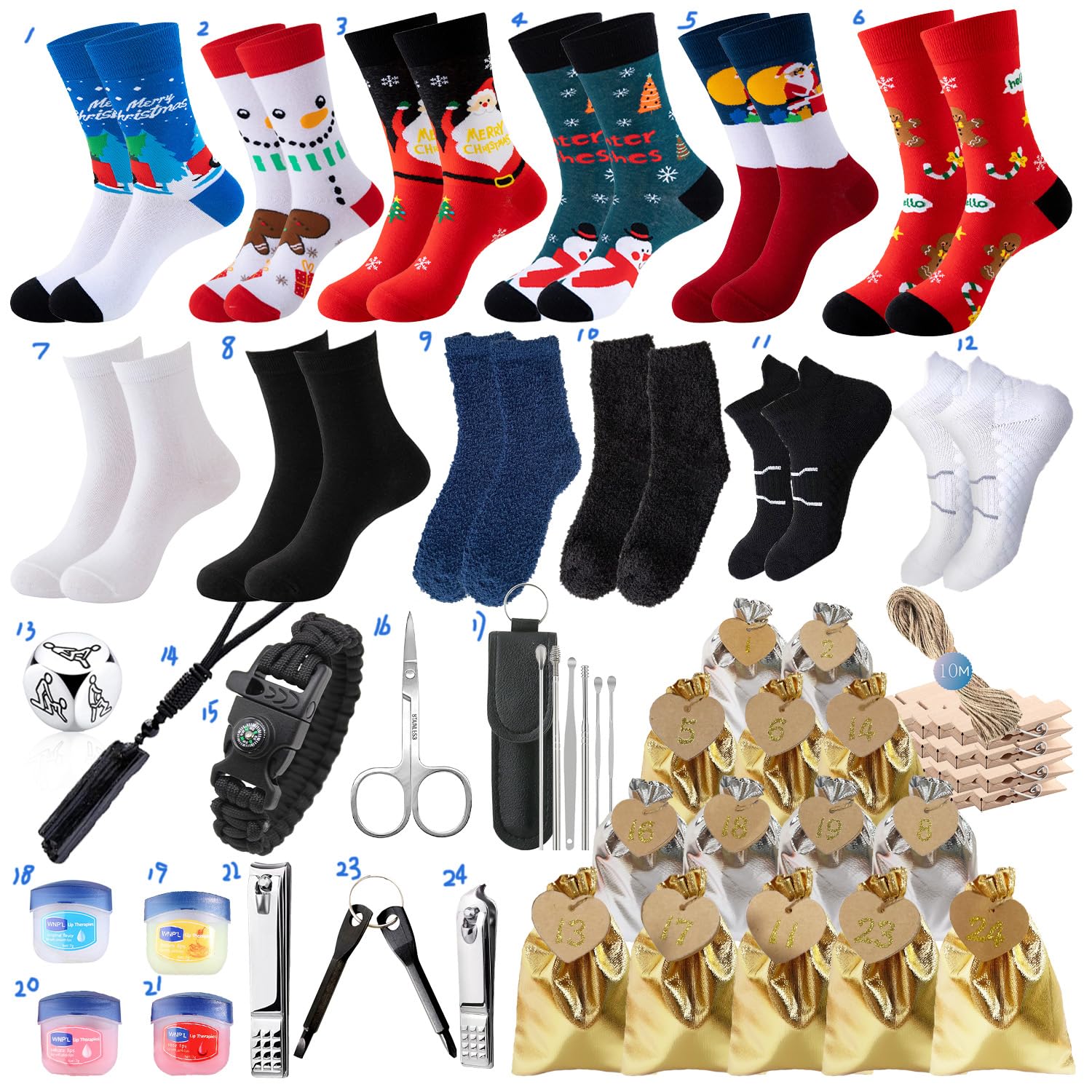  **24 Giorni Di Adorne, Kit Regalo Calendario Degli 24 Giorni, Sokki da Regalo per adulti, Strumenti Christmas Practical