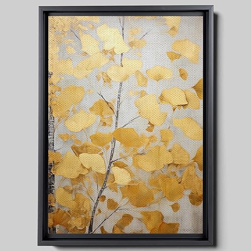 Original Ginkgo biloba Print On Canvas, Modern Textured Gold Wall Art, Abstract Gold Leaves Print, Living room Wall Decor, Modern Decor Canvas, Wall