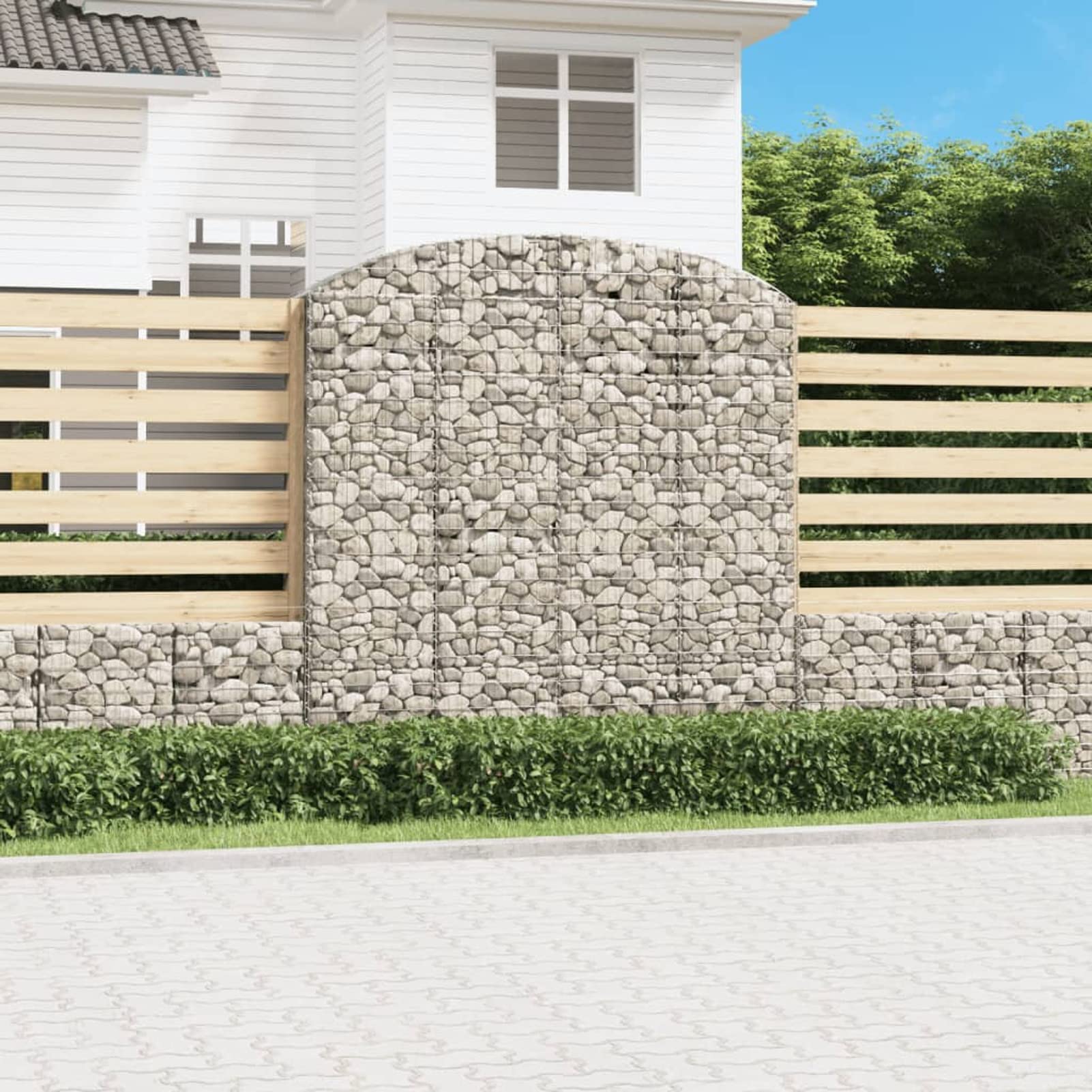 Gabione mit Hochbogen, Gabionenkörbe, Gabionen Hochbeet, Steinkorb, Gabionengitter, Drahtkorb Für Pflanzen, Kräuterspirale Für Garten, 200x50x200/220 cm Verzinktes Eisen