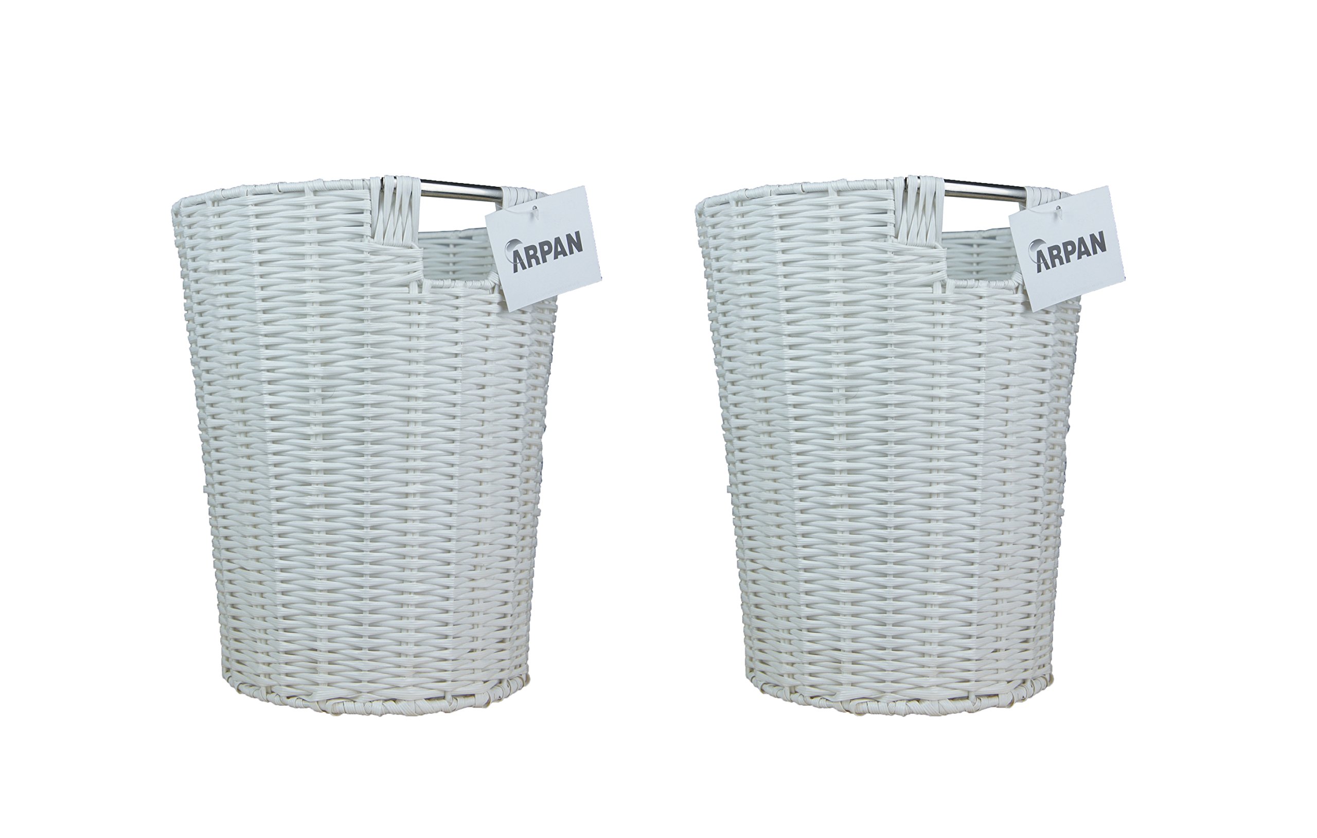ARPAN Set of 2 White Resin Plastic Strong Round Waste Paper Bin/Basket/Storage - Ideal for Home, Office, Hotels